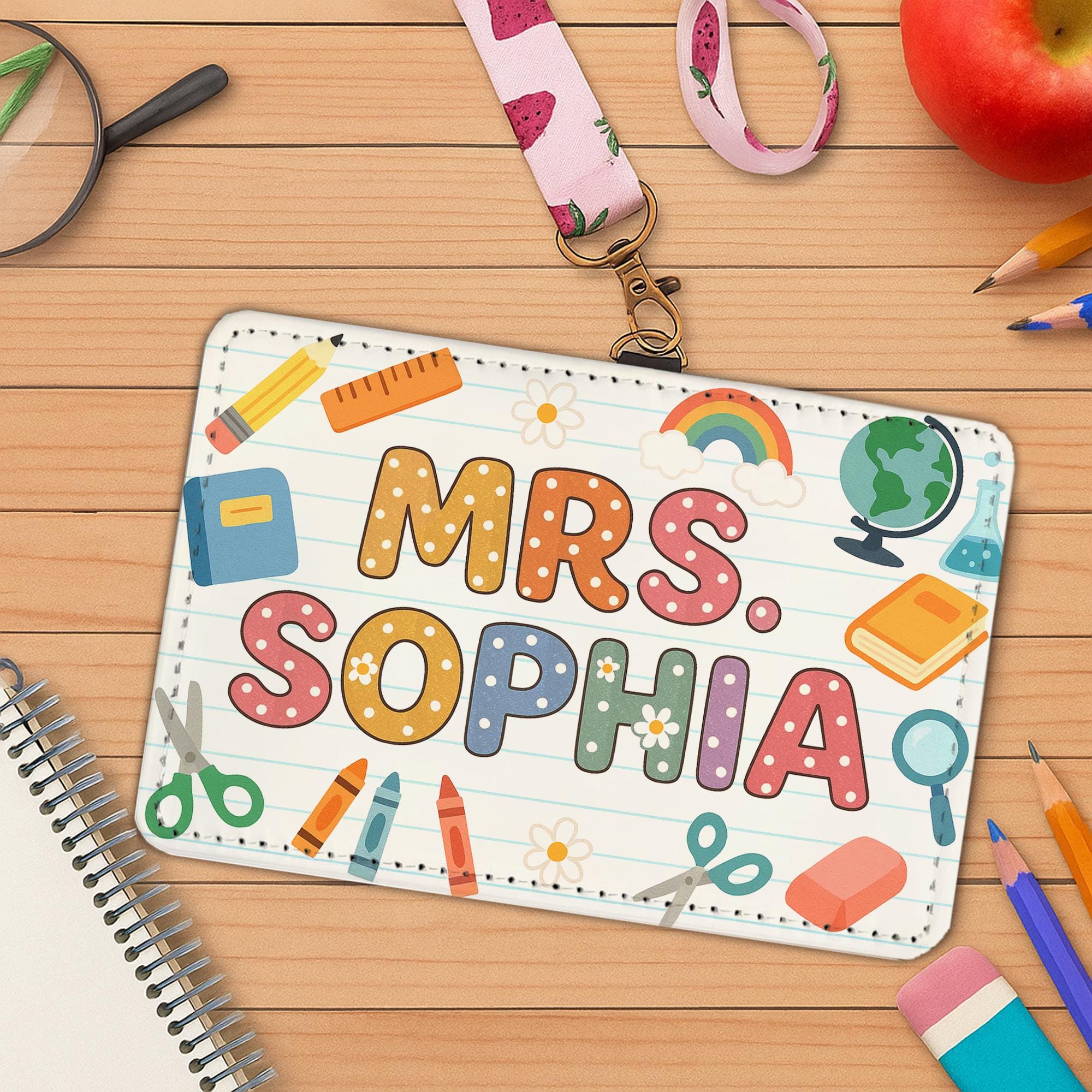 Teacher Name Badge Holder, Custom Cute ID Tag for Classroom, Personalized Lanyard Card, Back to School Gift for Teachers
