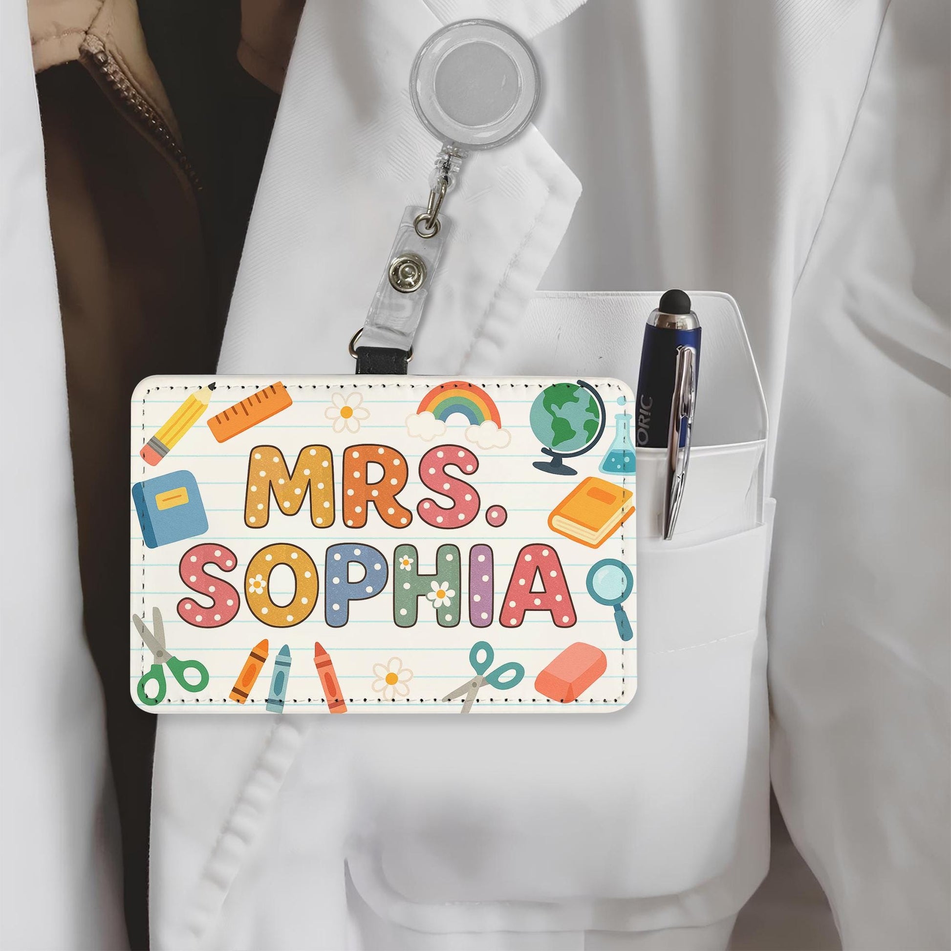 Teacher Name Badge Holder, Custom Cute ID Tag for Classroom, Personalized Lanyard Card, Back to School Gift for Teachers
