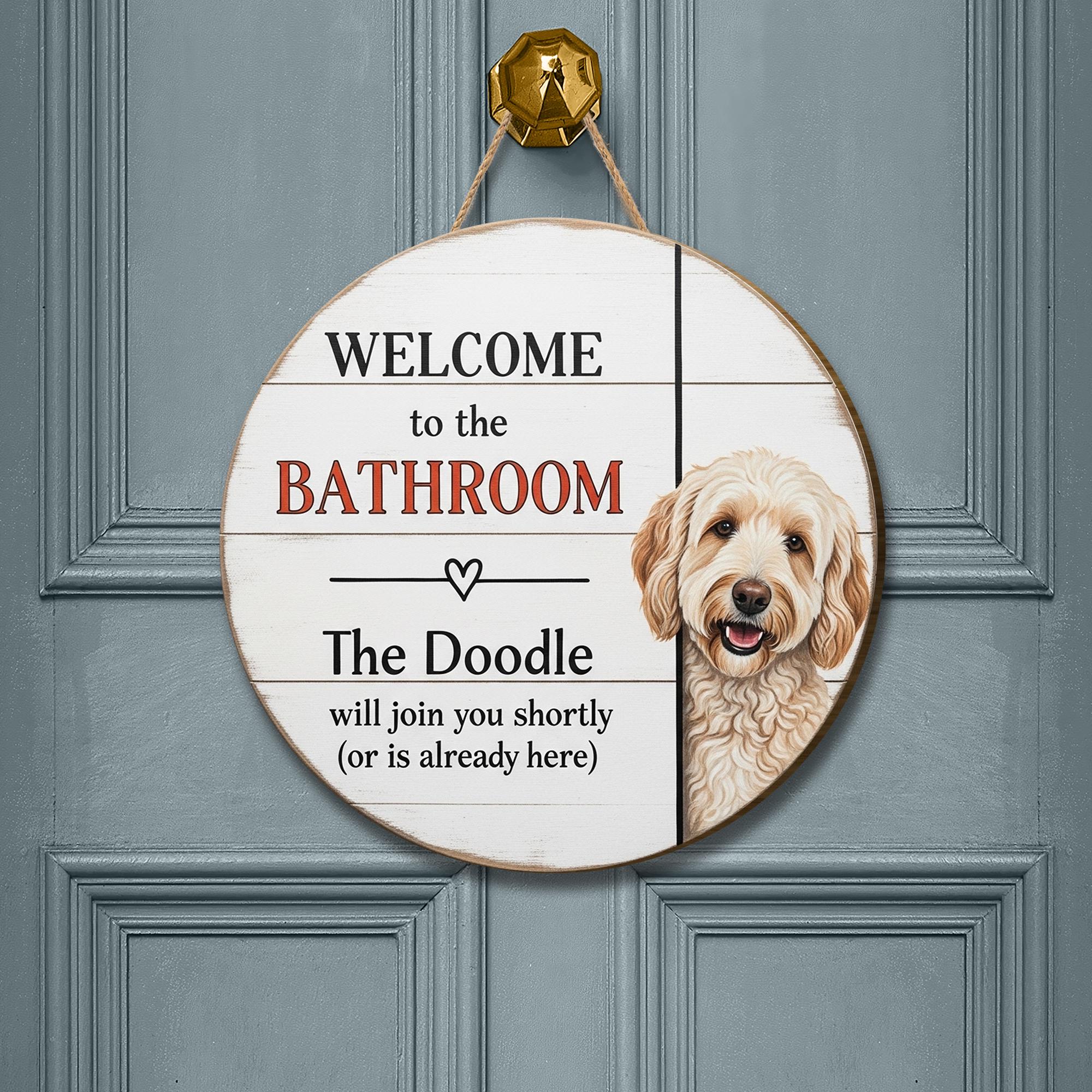 Funny Doodle Bathroom Sign, Custom Dog Lover Bathroom Decor, Welcome Wooden Wall Plaque, Labradoodle Home Gift, Cute Dog Room Sign