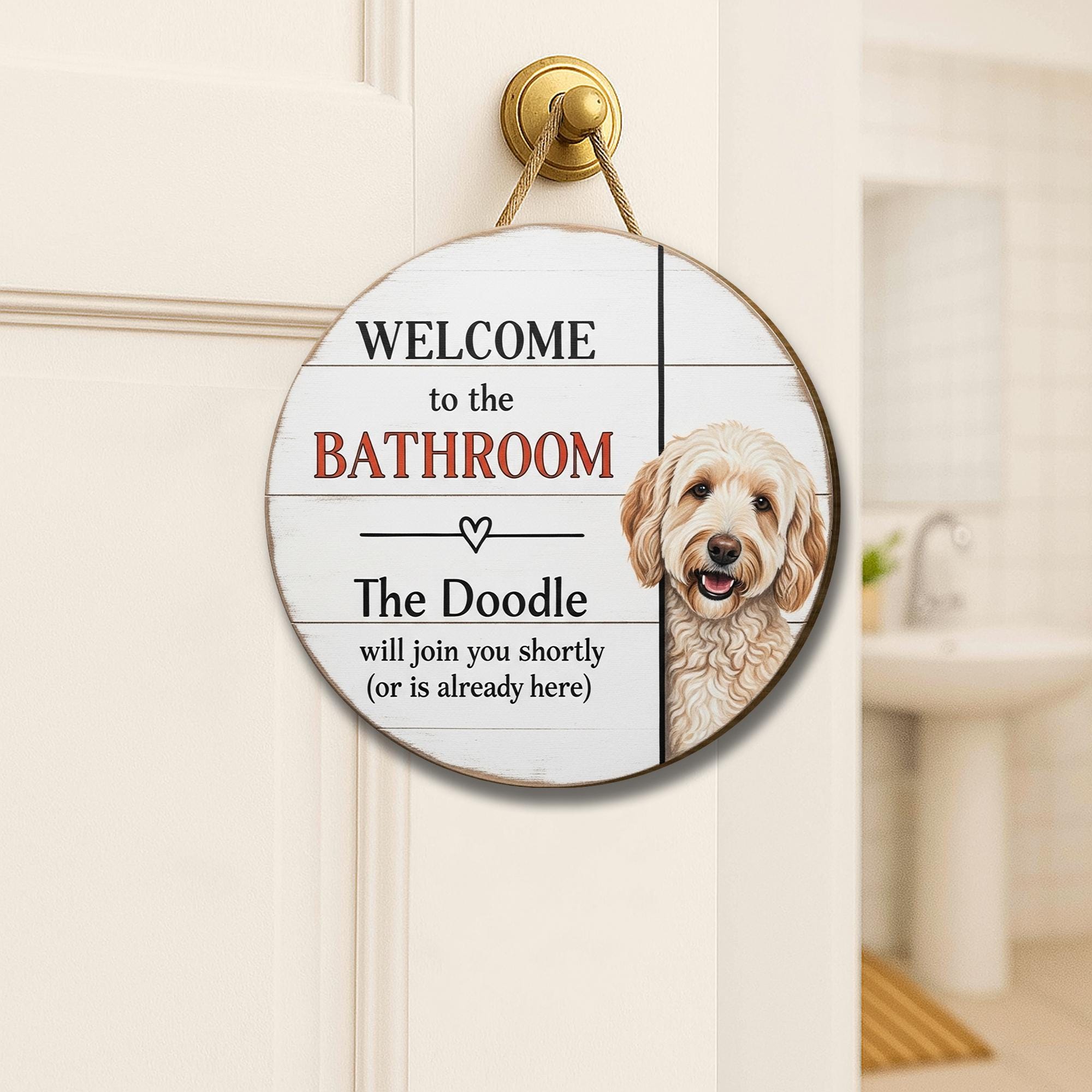 Funny Doodle Bathroom Sign, Custom Dog Lover Bathroom Decor, Welcome Wooden Wall Plaque, Labradoodle Home Gift, Cute Dog Room Sign