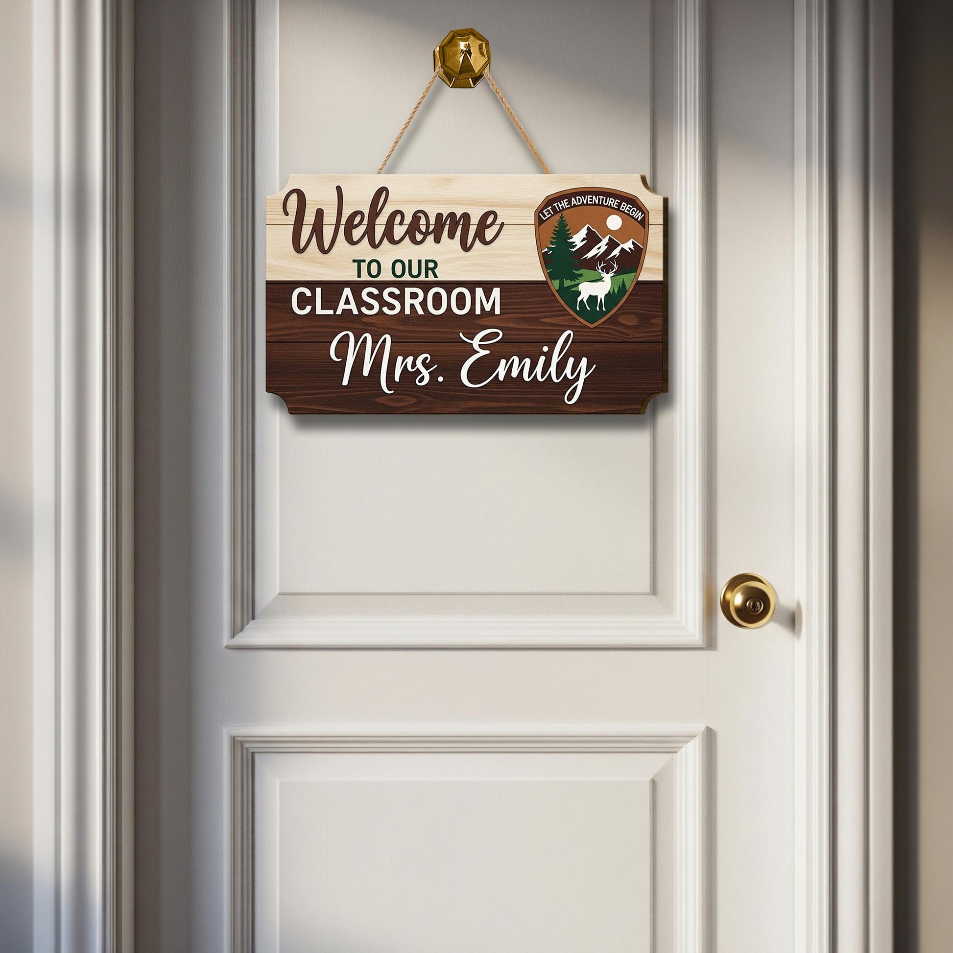 Welcome to Our Classroom Sign, Personalized Teacher Door Sign, Rustic Wood Classroom Decor, Adventure Theme Teacher Gift