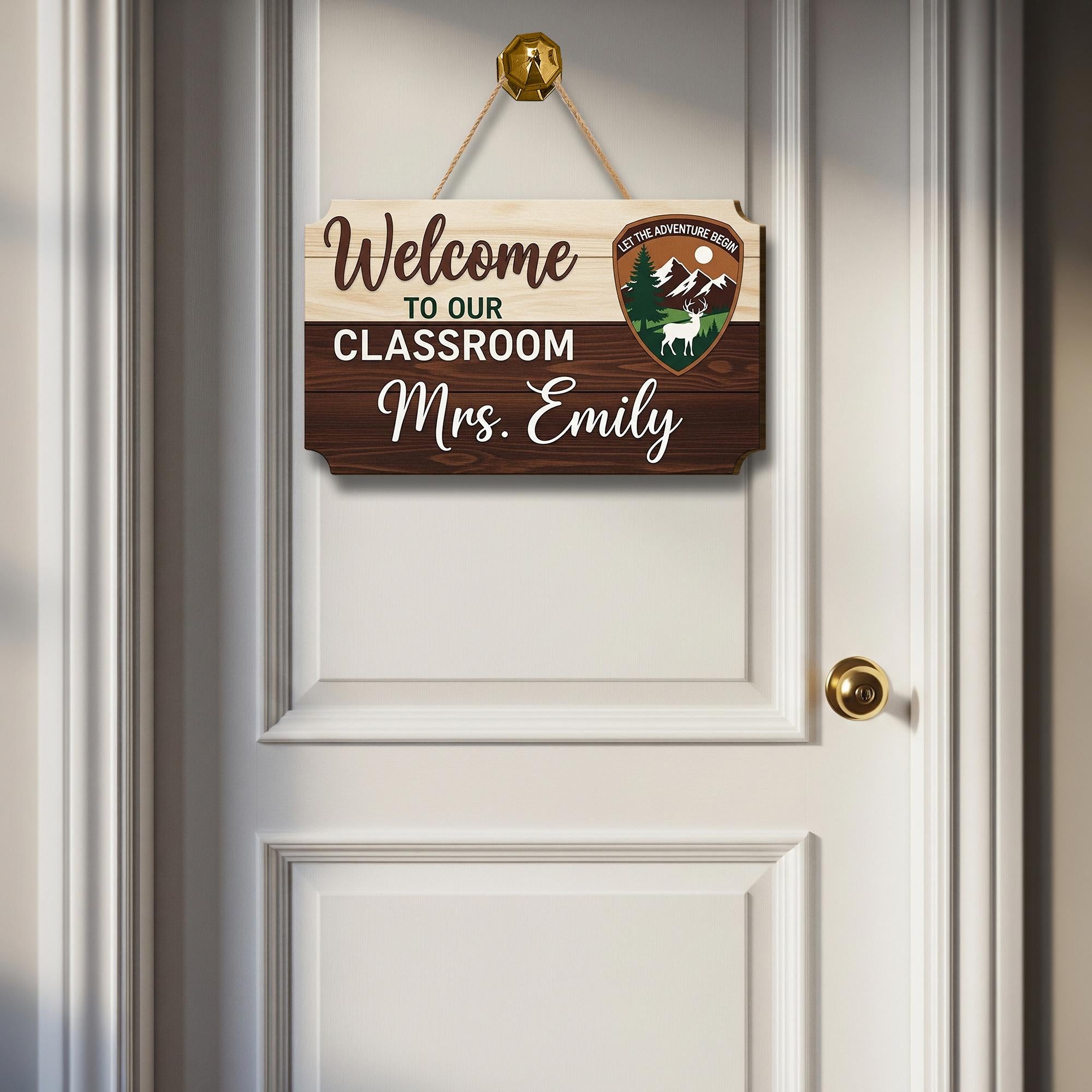 Welcome to Our Classroom Sign, Personalized Teacher Door Sign, Rustic Wood Classroom Decor, Adventure Theme Teacher Gift