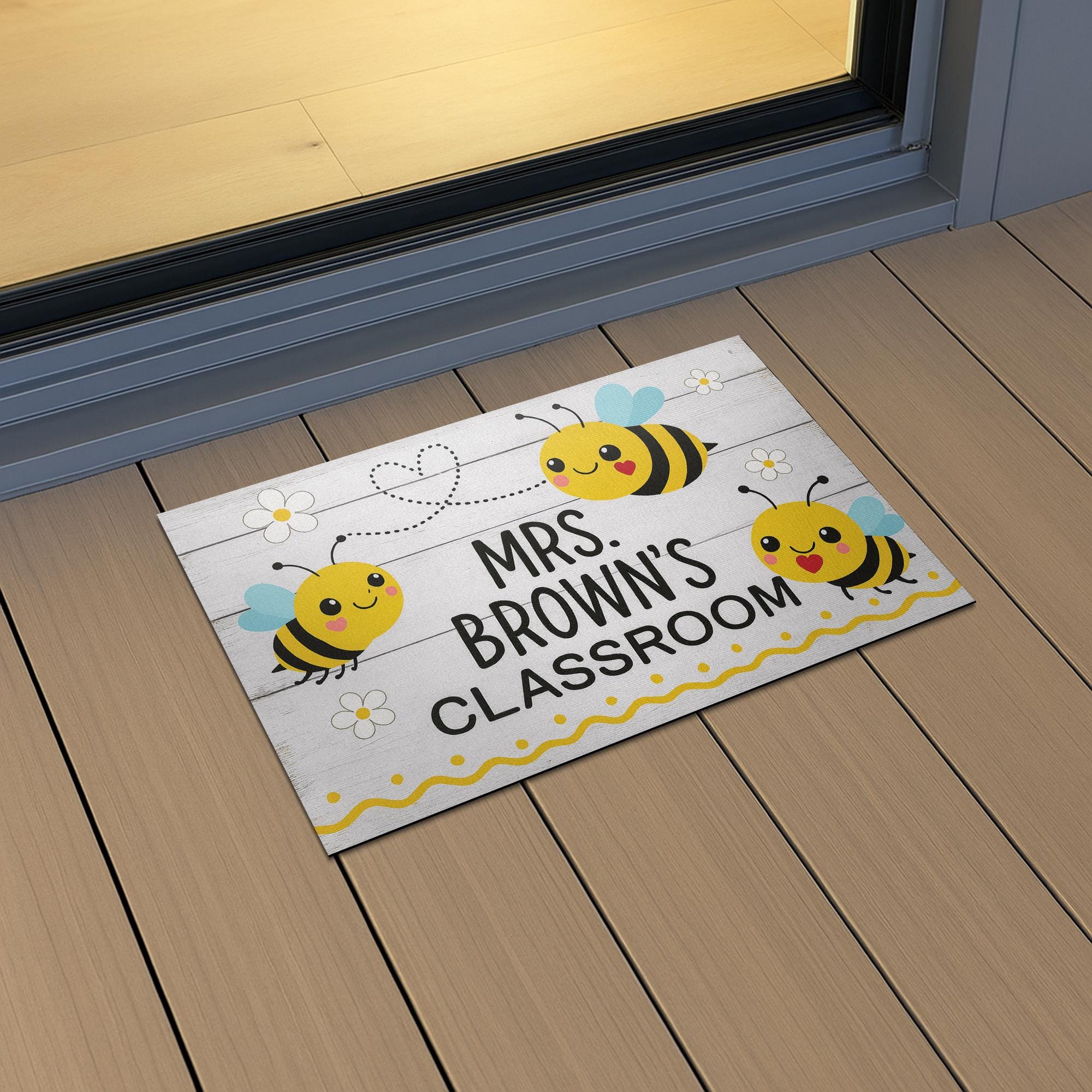 Teacher Classroom Doormat – Cute Bee Theme Welcome Mat, Personalized Teacher Rug, Back to School Door Decor for Class Entry, School Doormat