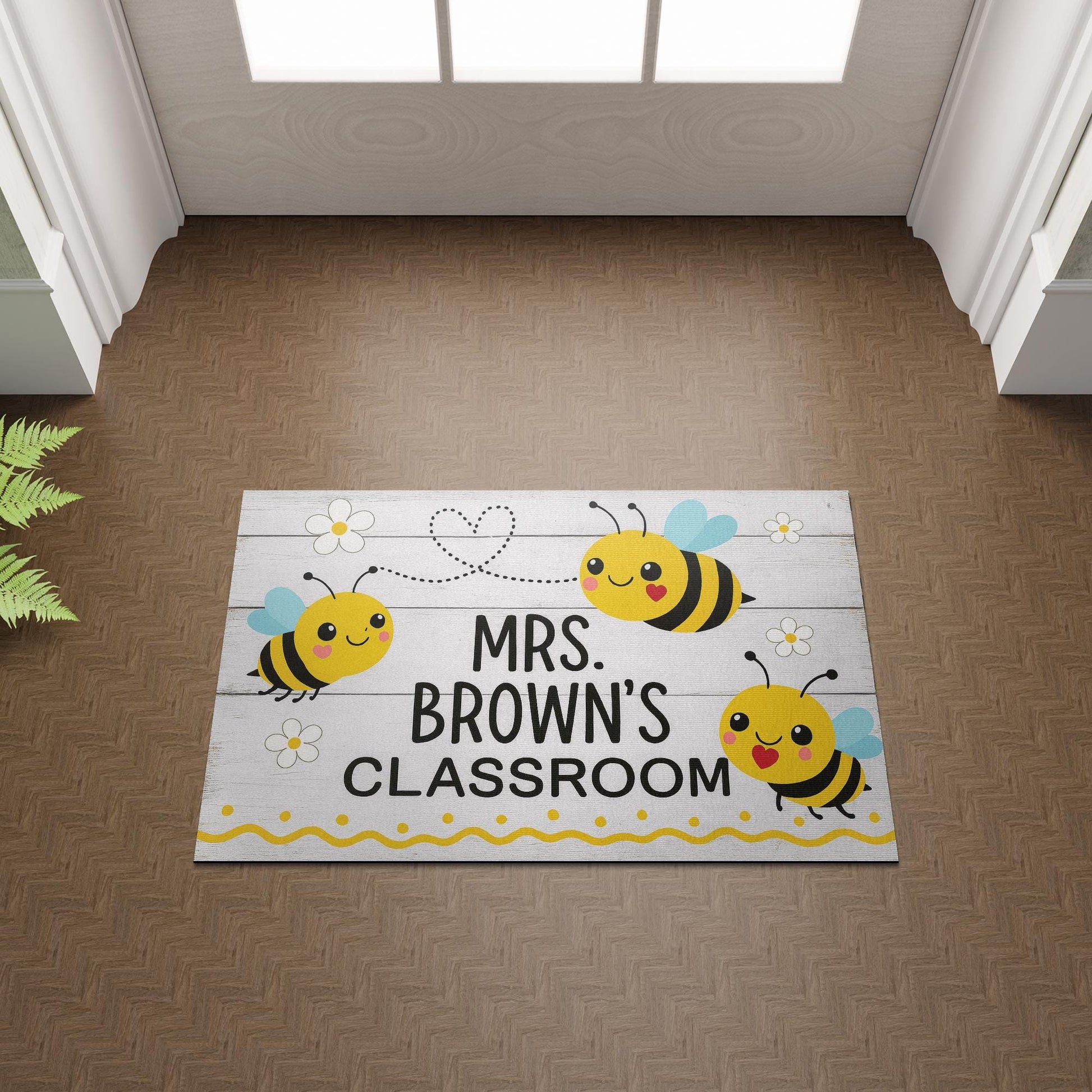 Teacher Classroom Doormat – Cute Bee Theme Welcome Mat, Personalized Teacher Rug, Back to School Door Decor for Class Entry, School Doormat