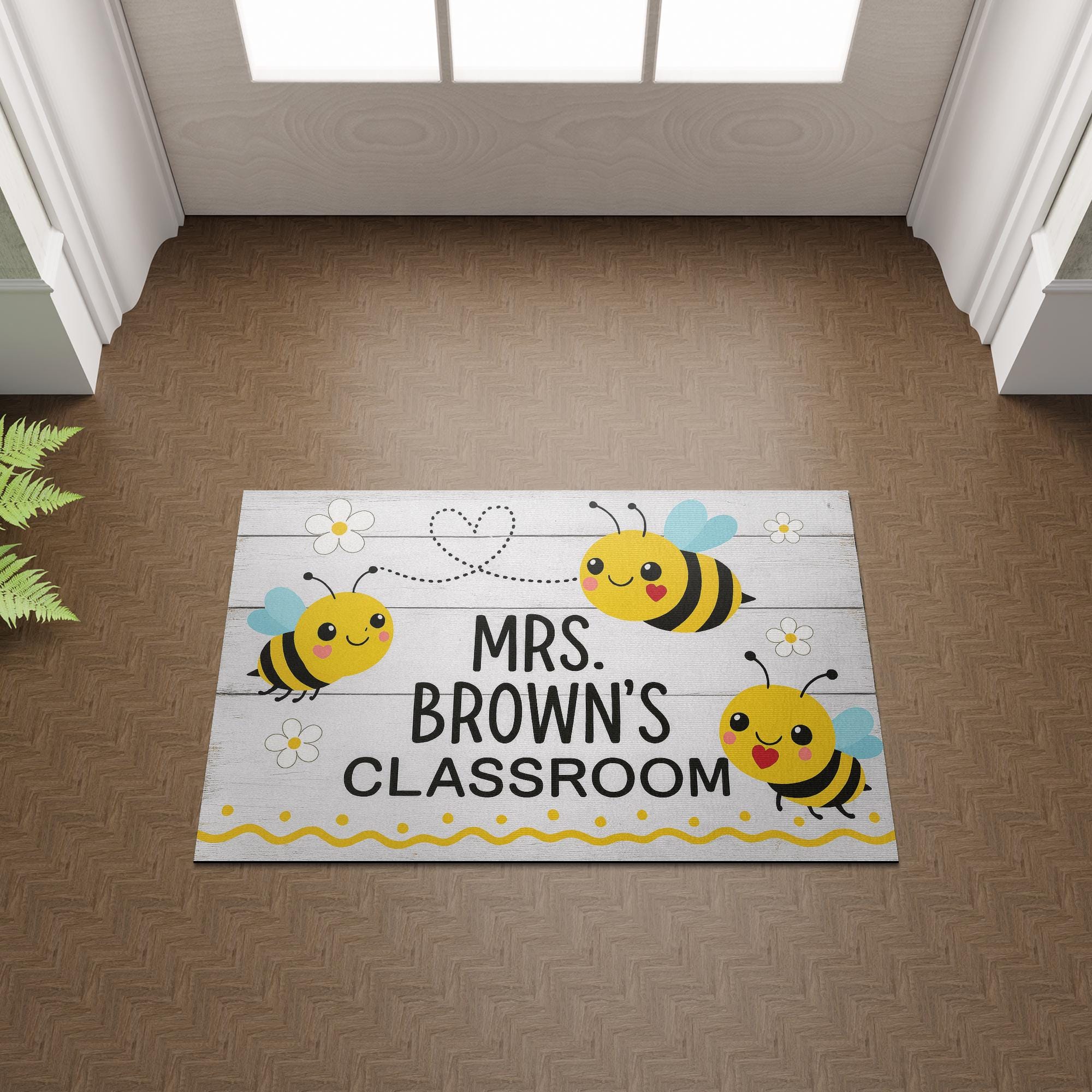 Teacher Classroom Doormat – Cute Bee Theme Welcome Mat, Personalized Teacher Rug, Back to School Door Decor for Class Entry, School Doormat