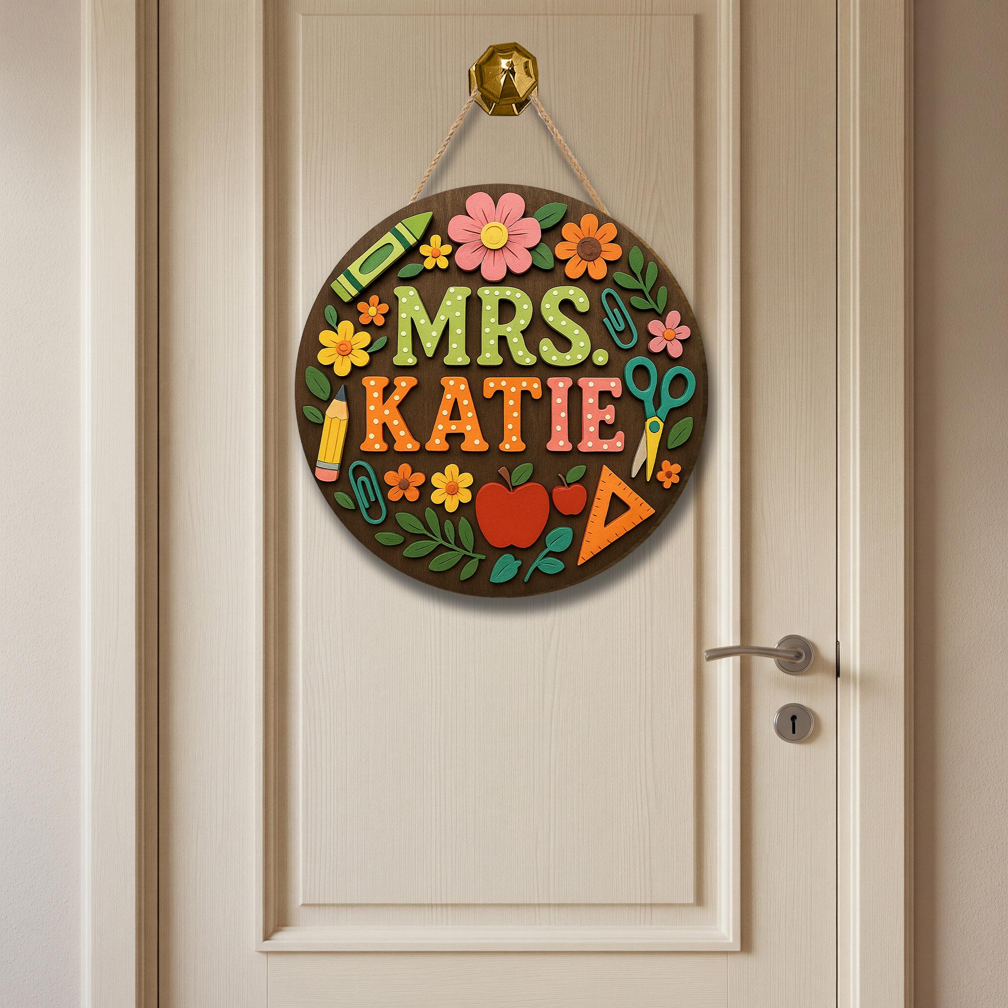 Personalized 3D Teacher Door Sign, Custom Classroom Name Sign, Back to School Gift, Wood Teacher Plaque, Colorful School Decor