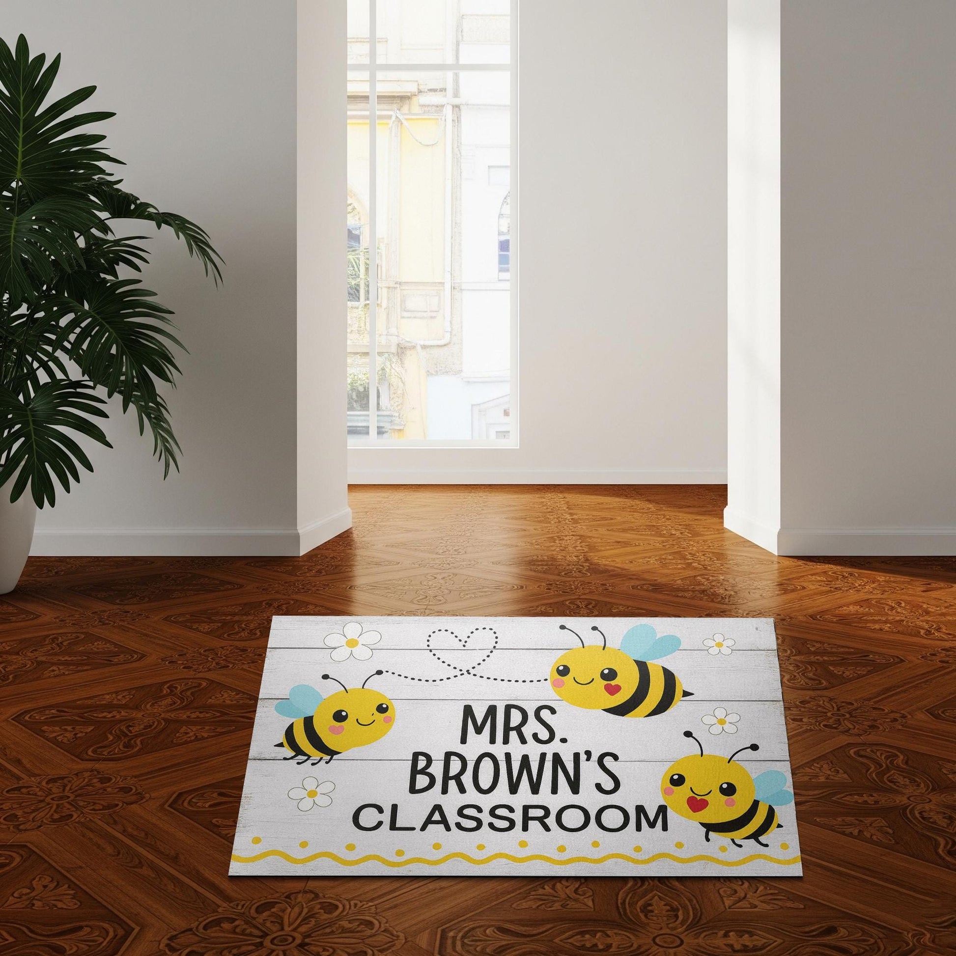 Teacher Classroom Doormat – Cute Bee Theme Welcome Mat, Personalized Teacher Rug, Back to School Door Decor for Class Entry, School Doormat