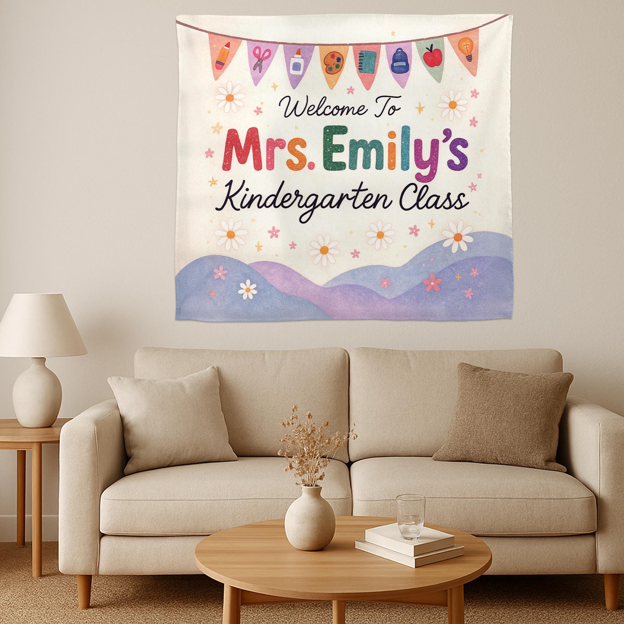 Welcome to Kindergarten Class Tapestry, Personalized Classroom Sign, Teacher Wall Decor, Back to School Banner, Decor Classroom