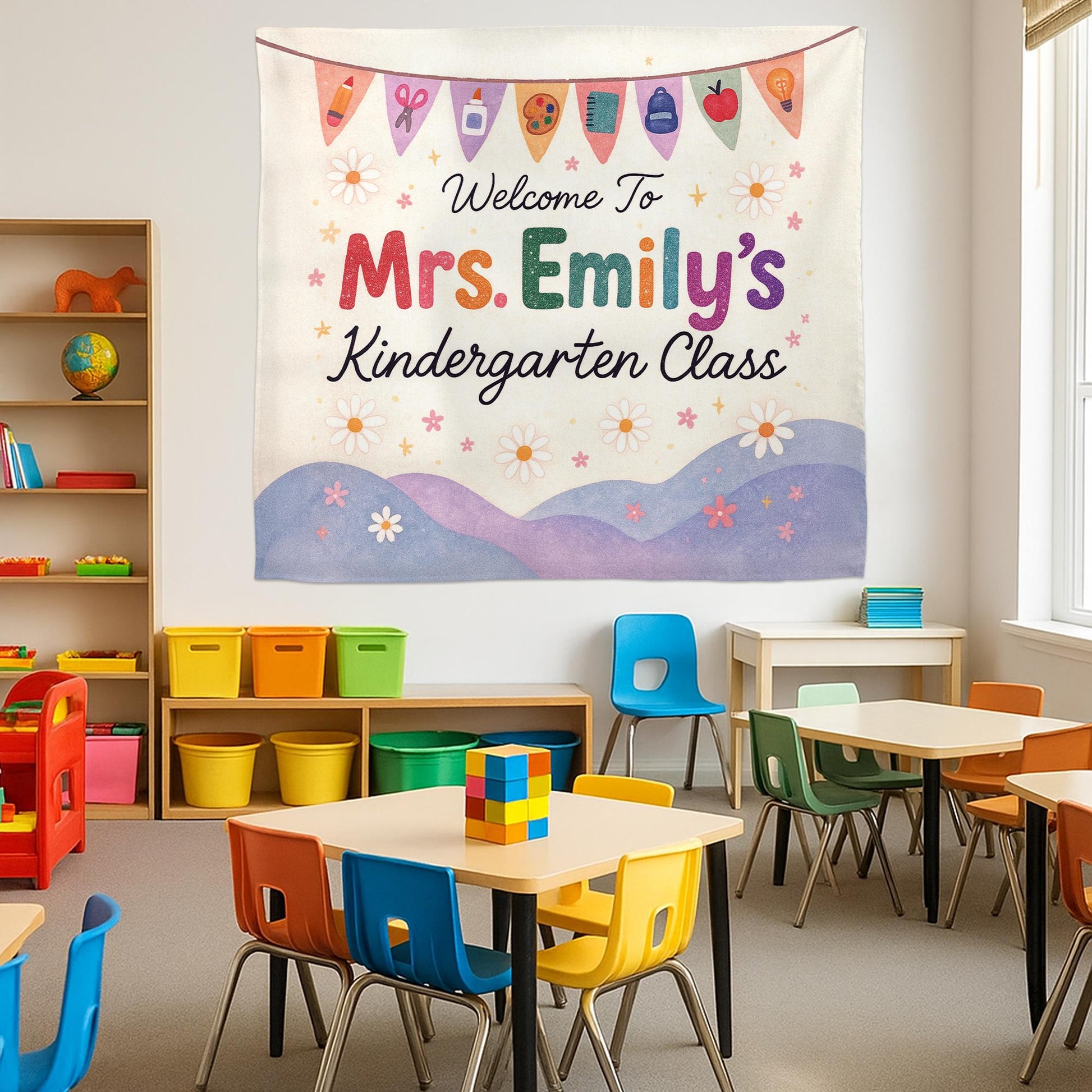 Welcome to Kindergarten Class Tapestry, Personalized Classroom Sign, Teacher Wall Decor, Back to School Banner, Decor Classroom