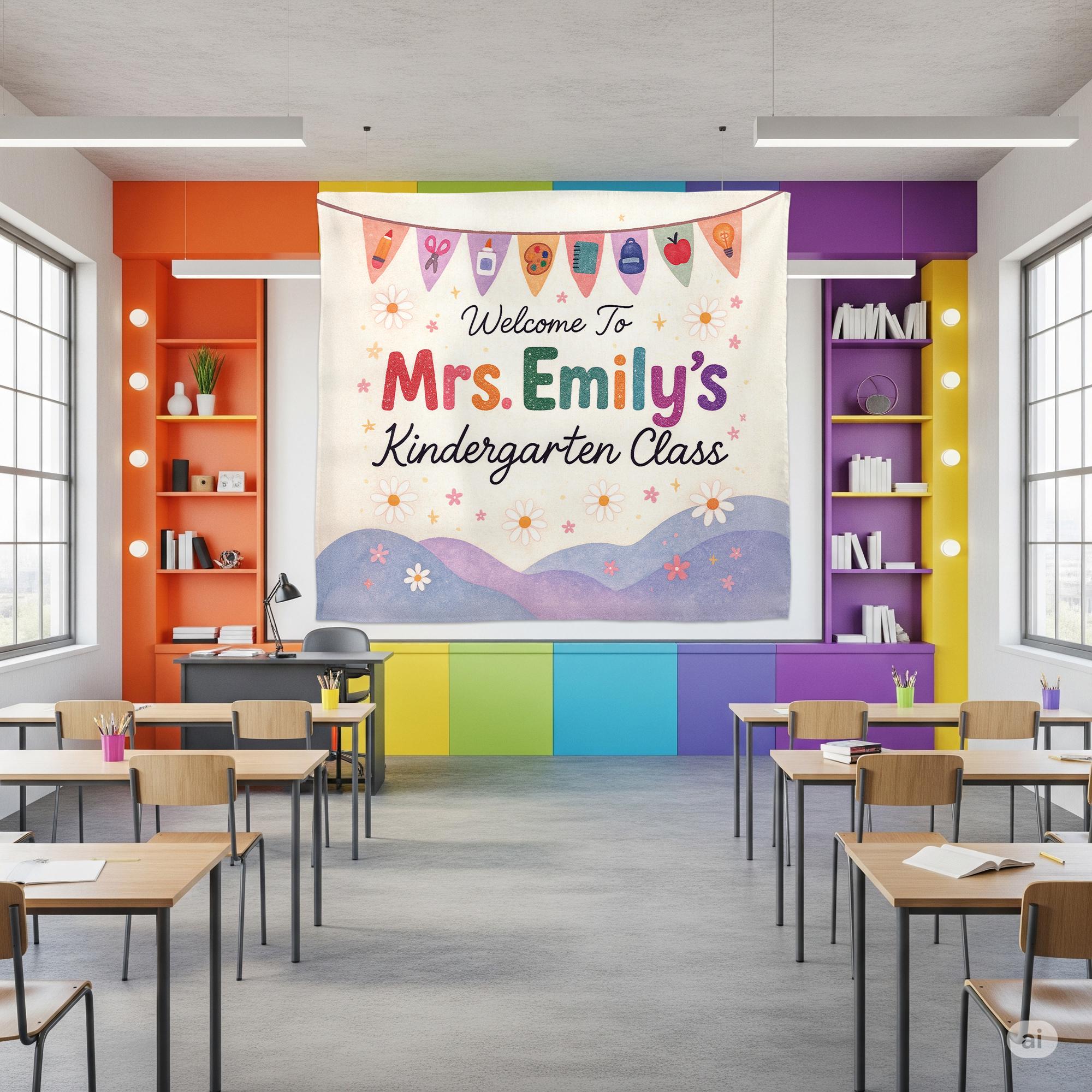 Welcome to Kindergarten Class Tapestry, Personalized Classroom Sign, Teacher Wall Decor, Back to School Banner, Decor Classroom