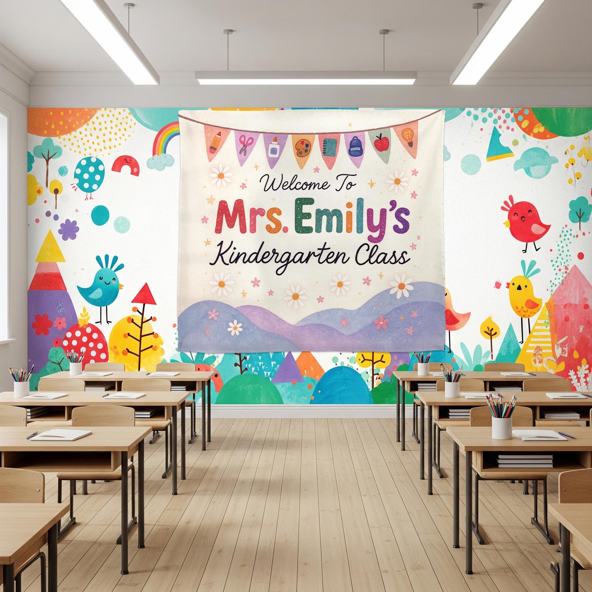 Welcome to Kindergarten Class Tapestry, Personalized Classroom Sign, Teacher Wall Decor, Back to School Banner, Decor Classroom