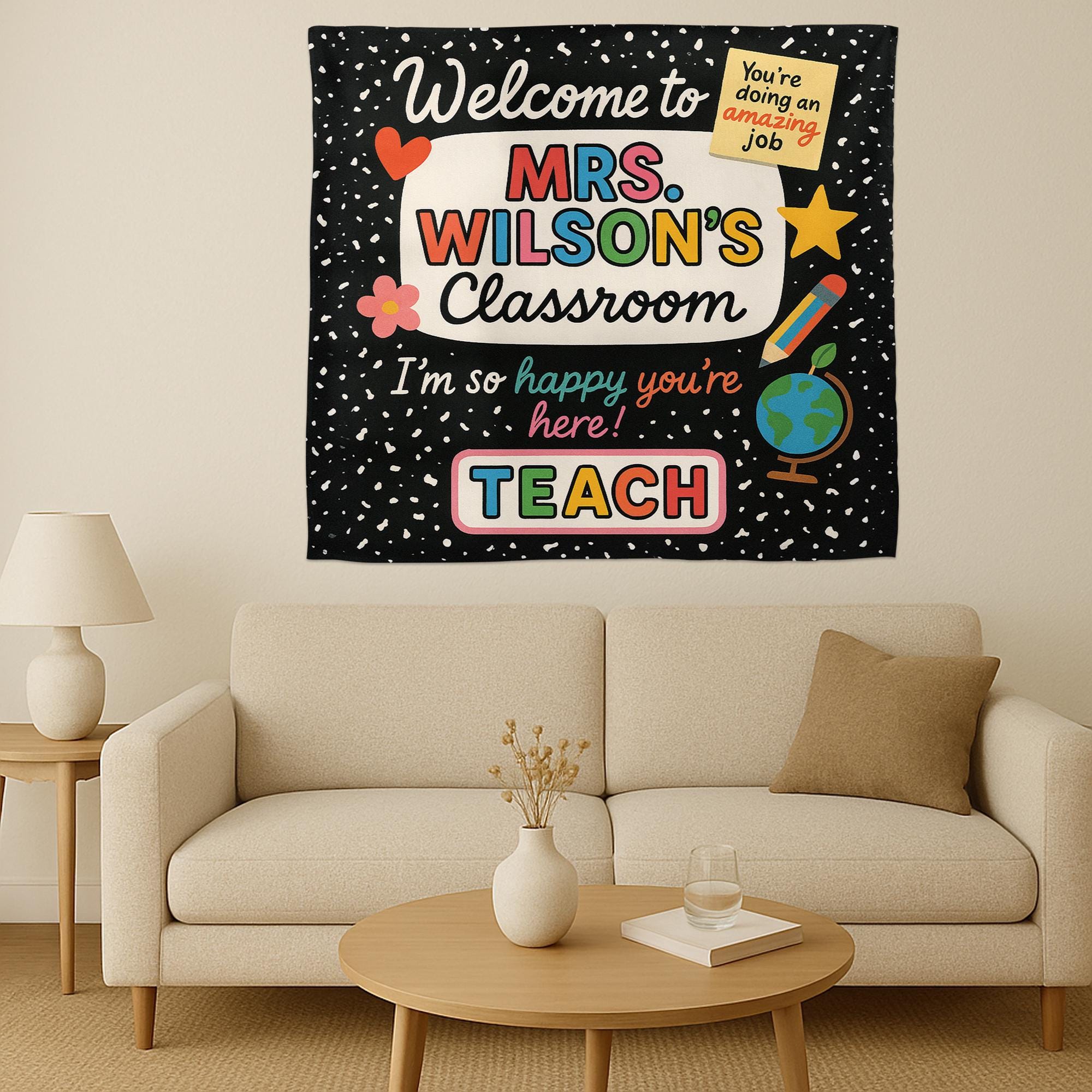 Welcome to Classroom Tapestry, Colorful Teacher Wall Sign, Back to School Decor, Happy Classroom Banner Poster, Classroom Decor