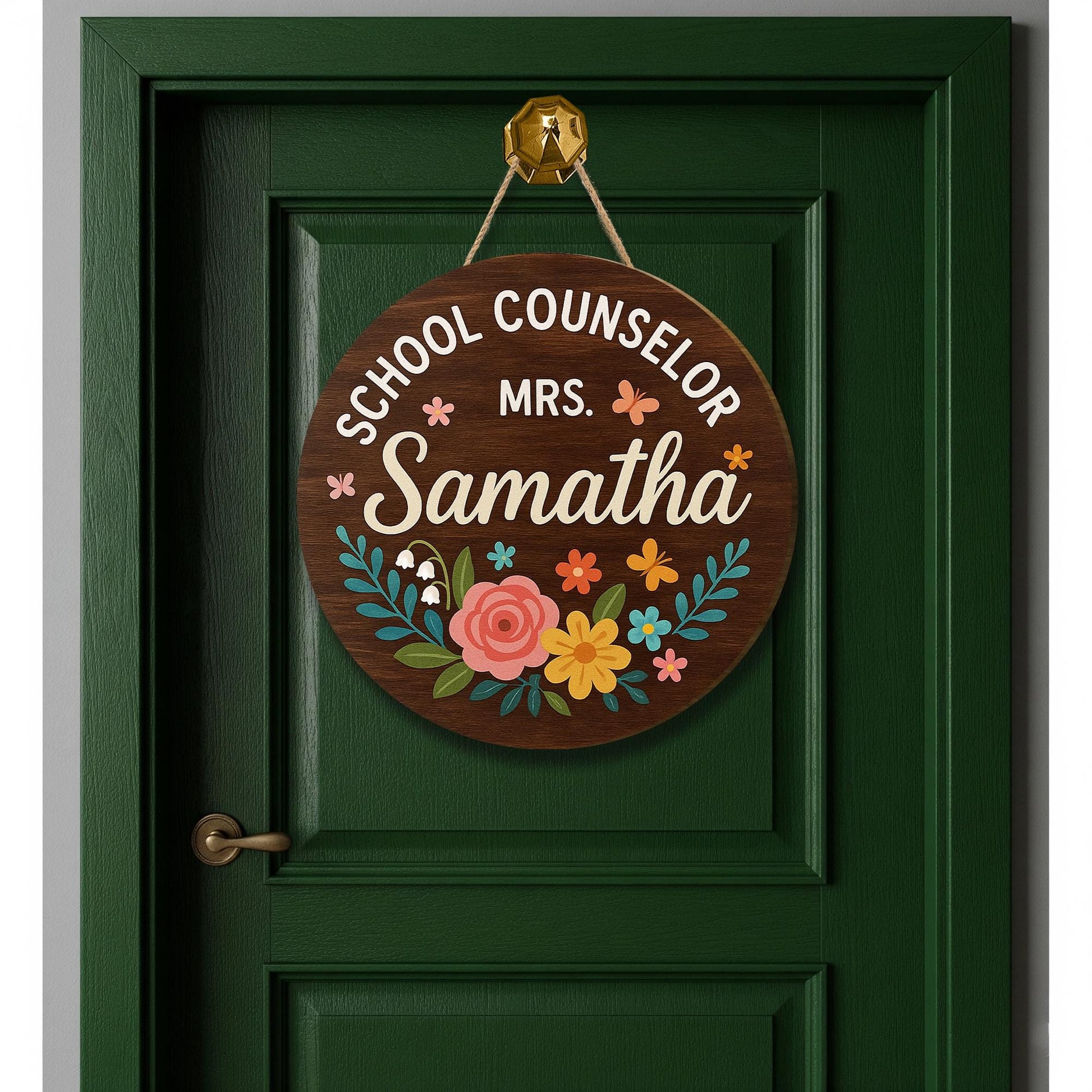 School Counselor Door Sign, Personalized Floral Wooden Name Plaque, Custom Office Decor for Counselor, Teacher Gift Idea