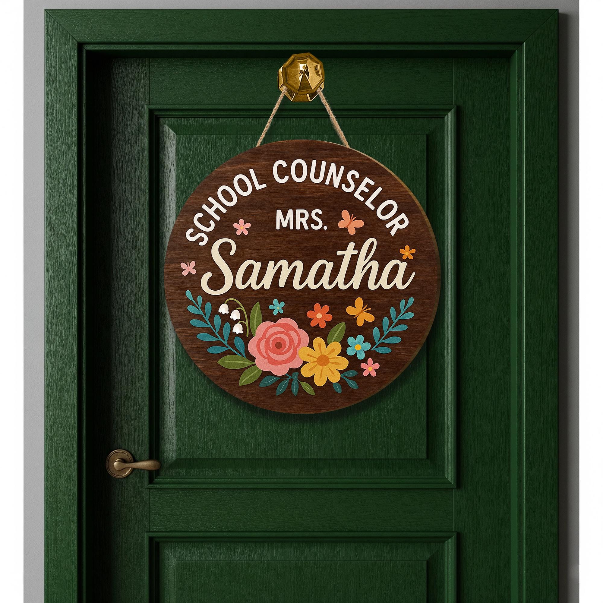 School Counselor Door Sign, Personalized Floral Wooden Name Plaque, Custom Office Decor for Counselor, Teacher Gift Idea