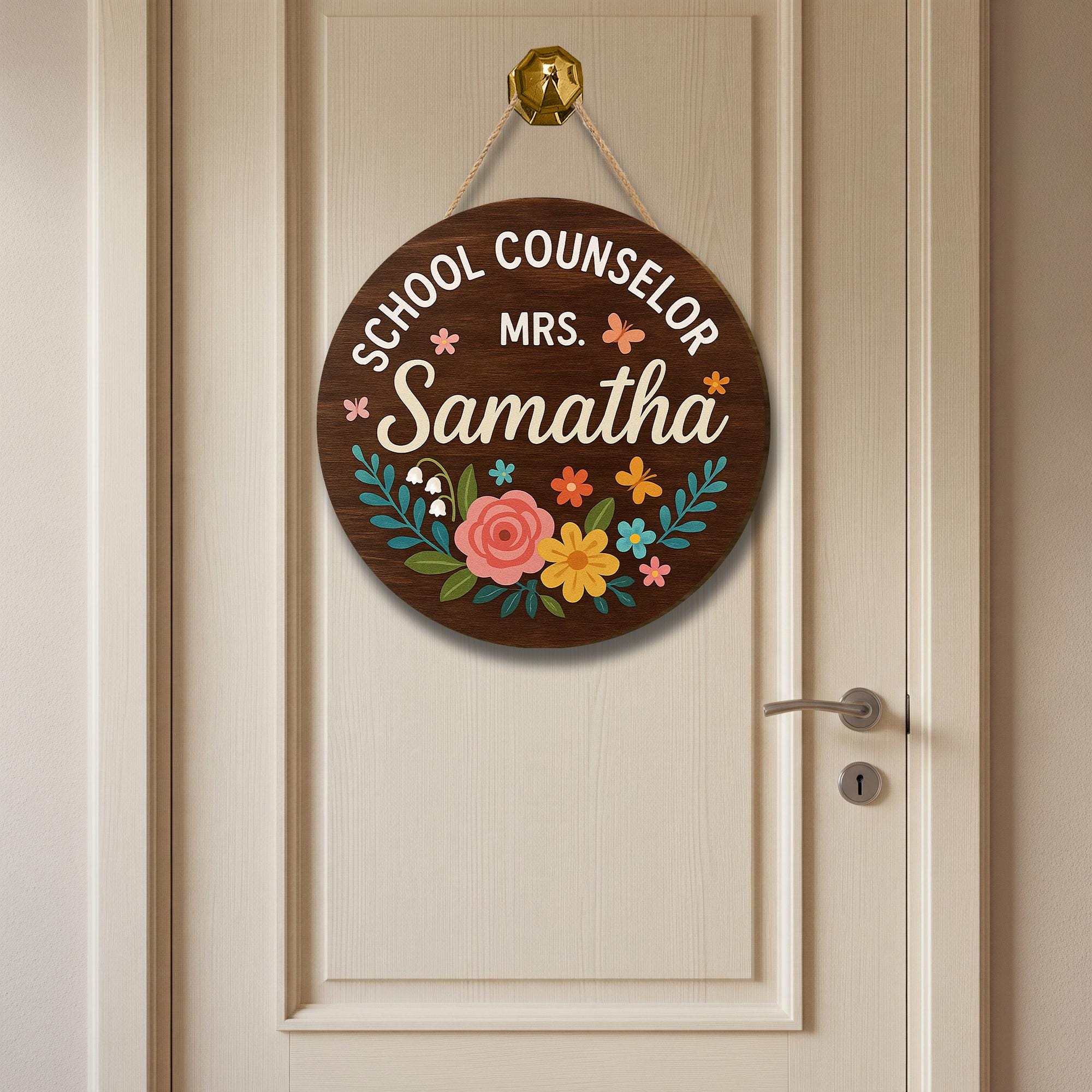 School Counselor Door Sign, Personalized Floral Wooden Name Plaque, Custom Office Decor for Counselor, Teacher Gift Idea