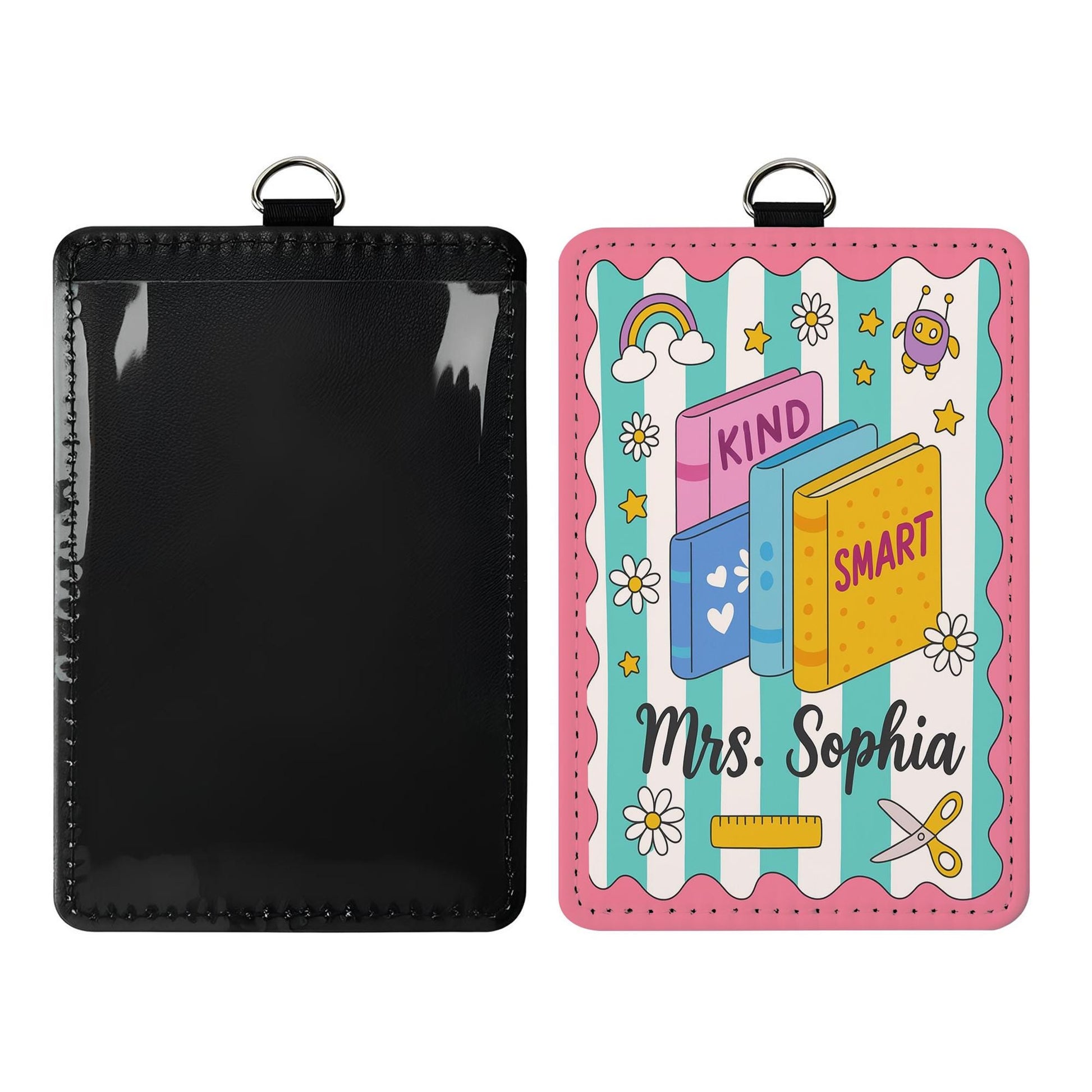 Personalized Teacher ID Badge Holder – Cute Book Theme Lanyard Card Holder, Back to School Classroom Accessory for Teachers, Educators