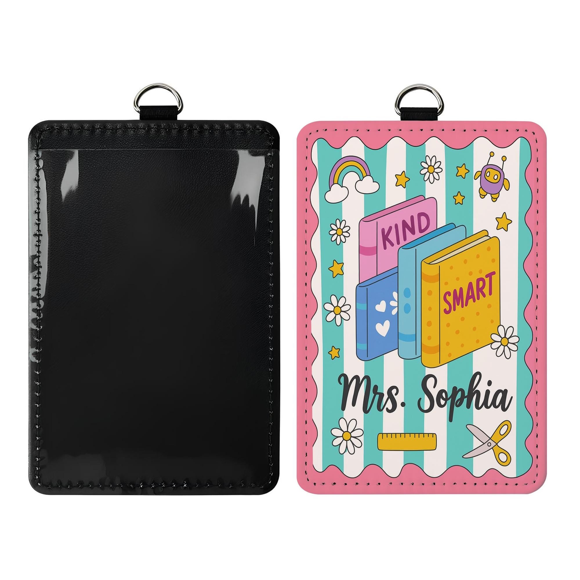 Personalized Teacher ID Badge Holder – Cute Book Theme Lanyard Card Holder, Back to School Classroom Accessory for Teachers, Educators