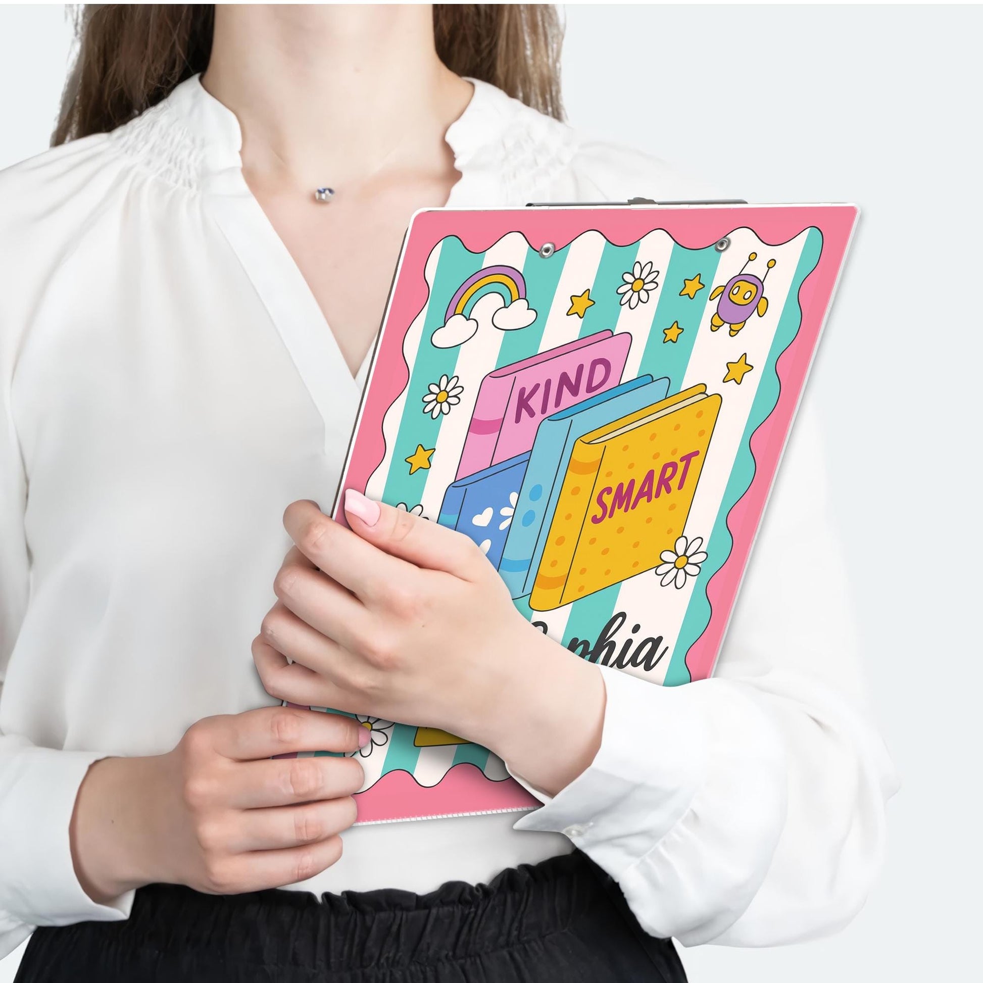 Personalized Teacher Clipboard – Cute Kind Smart Book Design, Custom Classroom Gift for Teachers, Back to School Office Supply, Educators