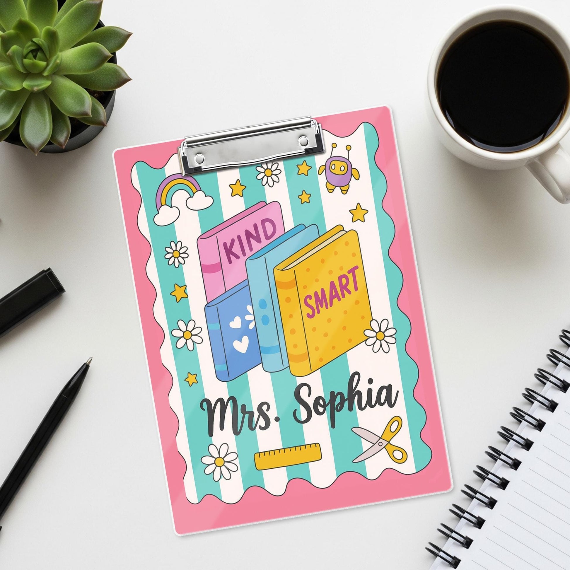 Personalized Teacher Clipboard – Cute Kind Smart Book Design, Custom Classroom Gift for Teachers, Back to School Office Supply, Educators