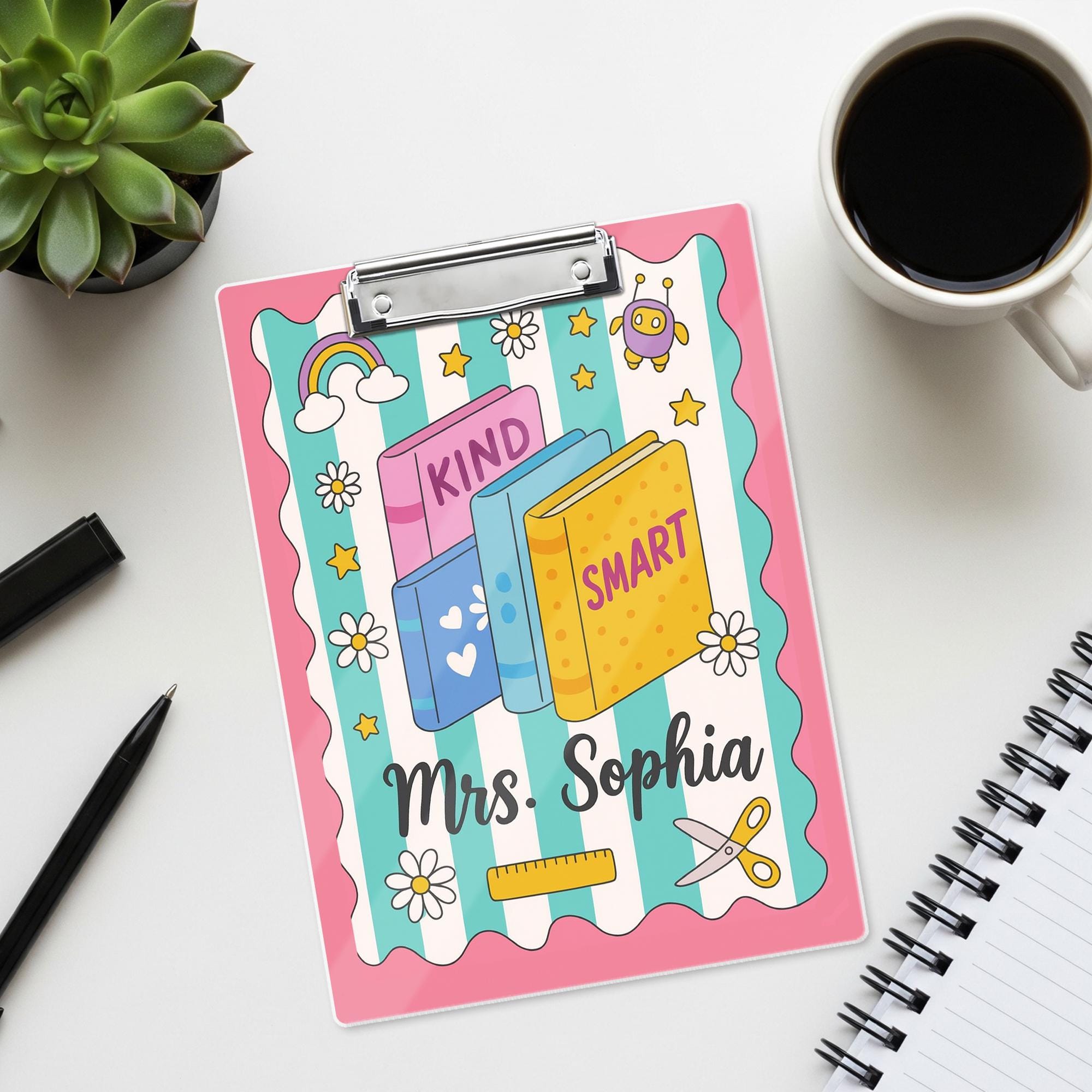 Personalized Teacher Clipboard – Cute Kind Smart Book Design, Custom Classroom Gift for Teachers, Back to School Office Supply, Educators