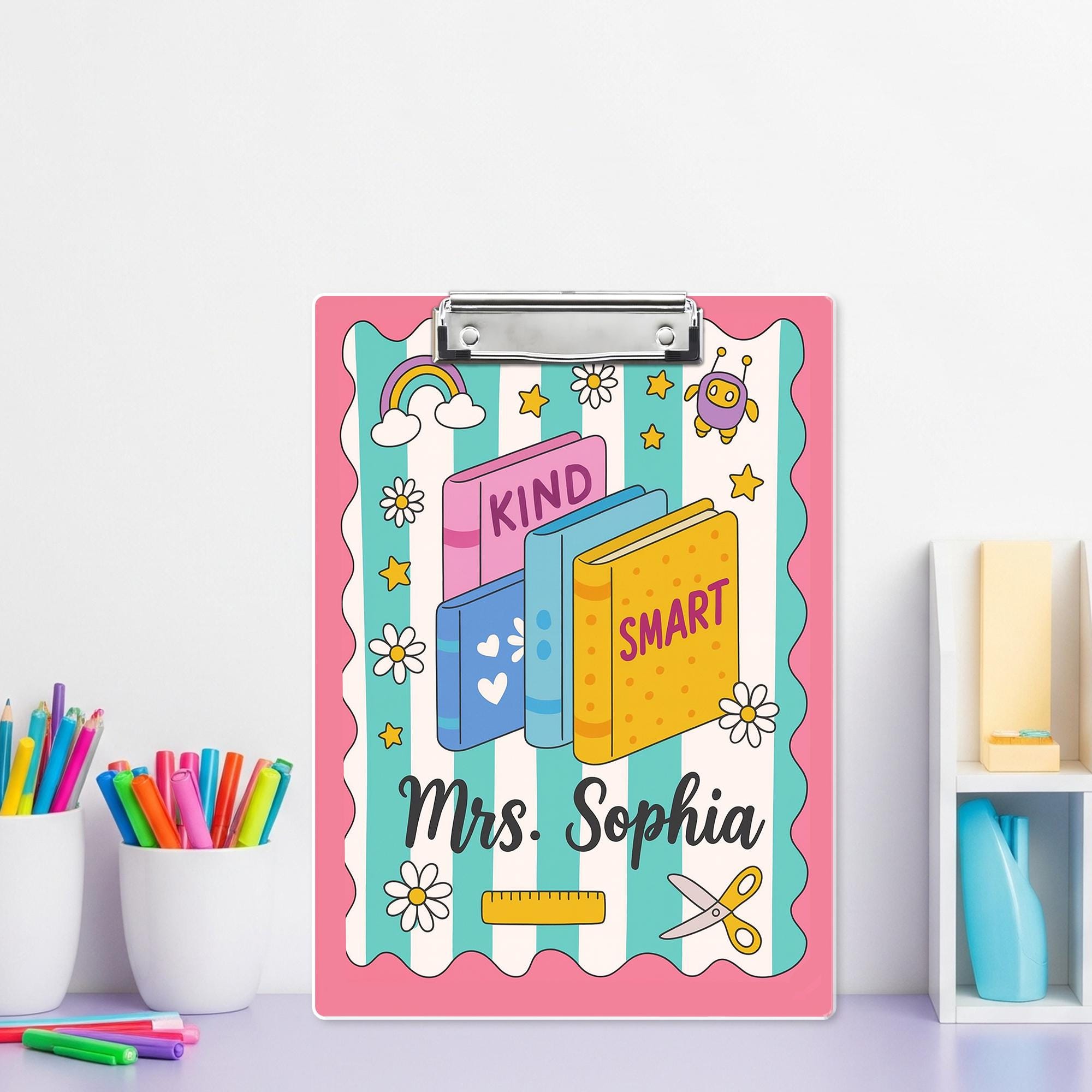 Personalized Teacher Clipboard – Cute Kind Smart Book Design, Custom Classroom Gift for Teachers, Back to School Office Supply, Educators