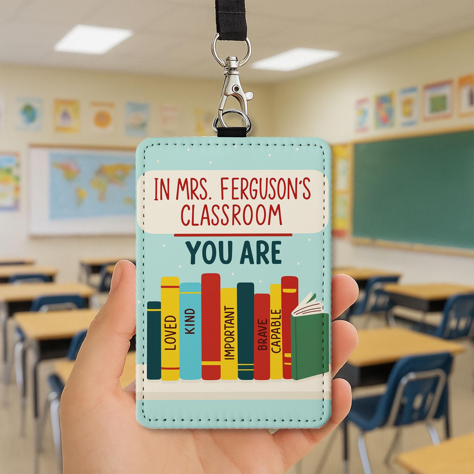 Personalized Teacher ID Holder – Teachers Classroom Badge Reel, Book Theme Lanyard Card Holder, Back to School Teacher Gift, School Supplies