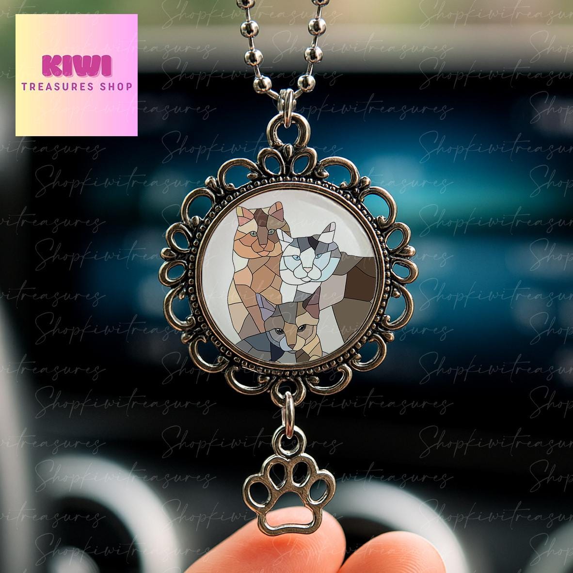 Custom Pet Portrait Car Charm | Personalized Pet Photo Rearview Mirror Accessory | Cat & Dog Memorial Gift | Pet Owner Car Decoration