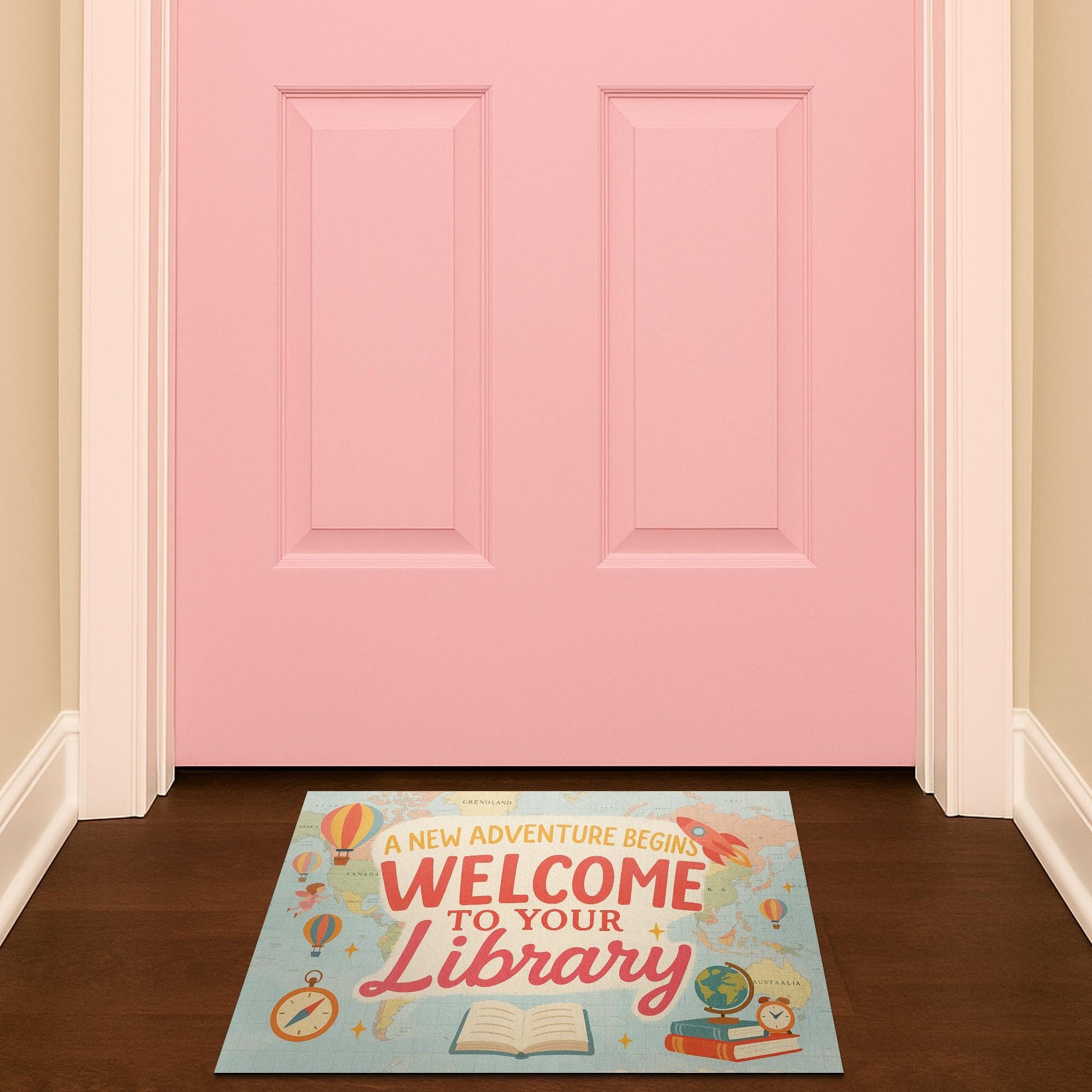 Library Welcome Doormat, A New Adventure Begins Rug, Book Themed Entry Mat, School Library Decor, Reading Classroom Gift
