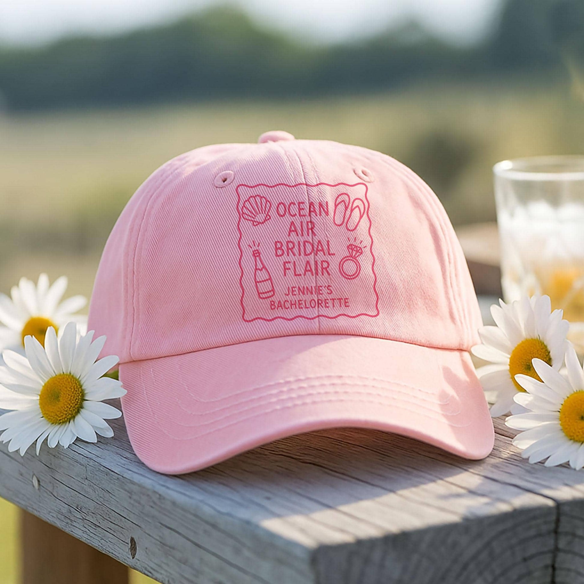 Custom Bachelorette Party Hat, Ocean Air Bridal Flair Cap, Beach Bride Hat, Summer Bachelorette Favor, Party Bridal Hat, Bride team hat
