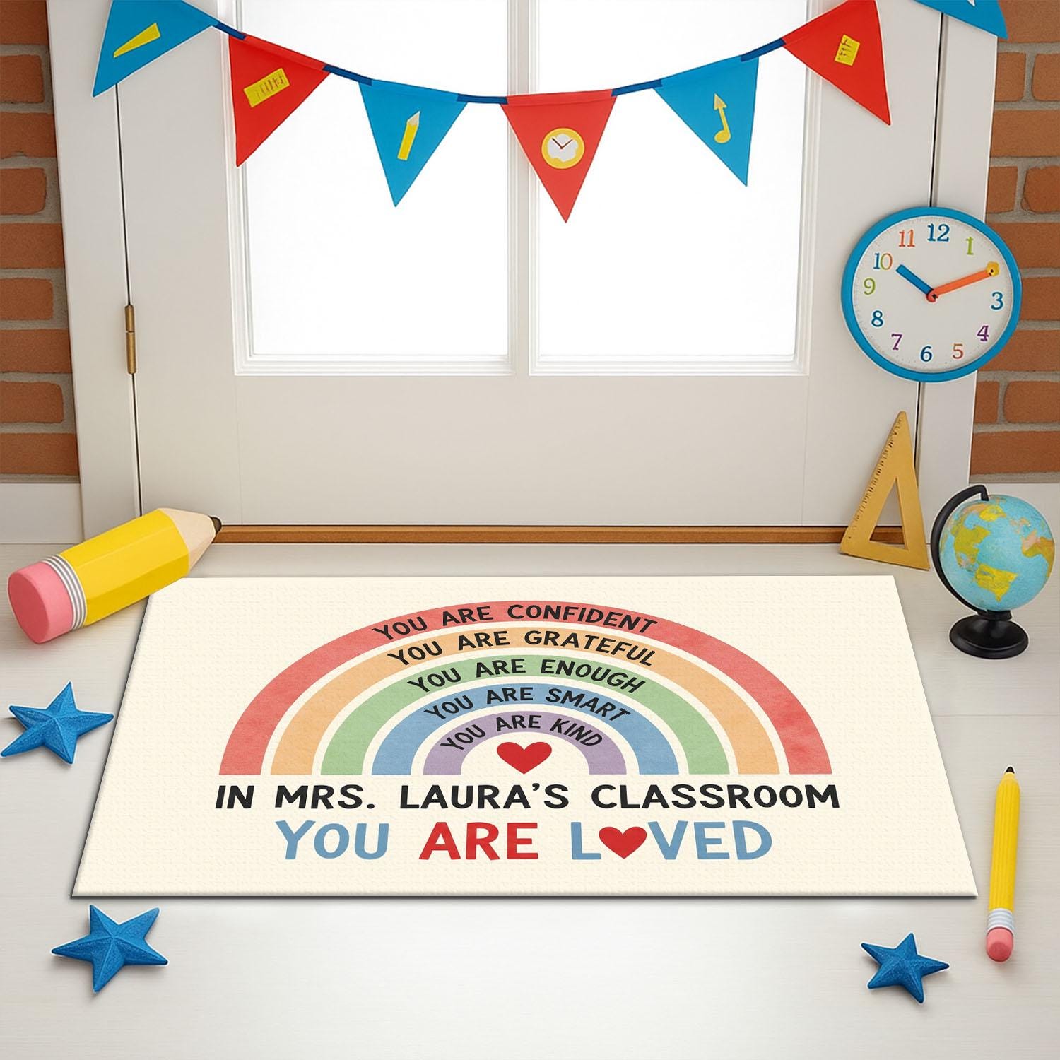 Personalized Classroom Doormat, Rainbow Teacher Rug, You Are Loved Mat, Positive Affirmations Decor, Back to School Gift