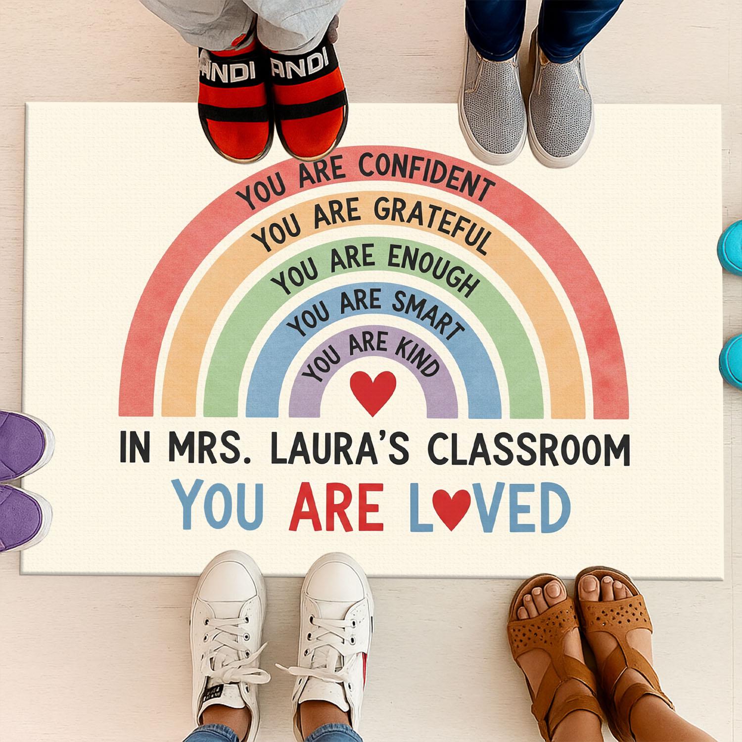 Personalized Classroom Doormat, Rainbow Teacher Rug, You Are Loved Mat, Positive Affirmations Decor, Back to School Gift