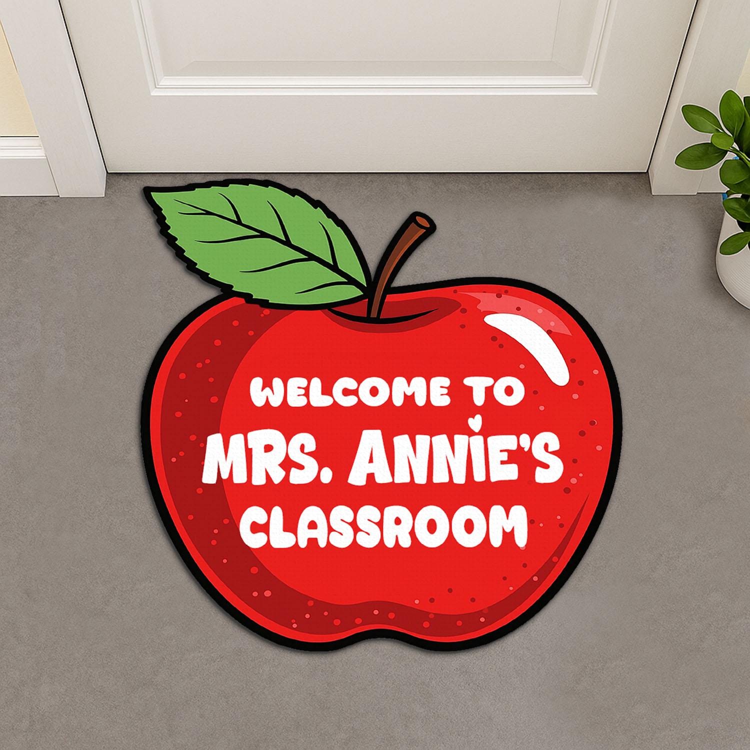 Cute Apple Shaped Teacher Doormat, Custom Classroom Welcome Mat, Back to School Decor, Personalized Rug for Teachers, Cute School Gift