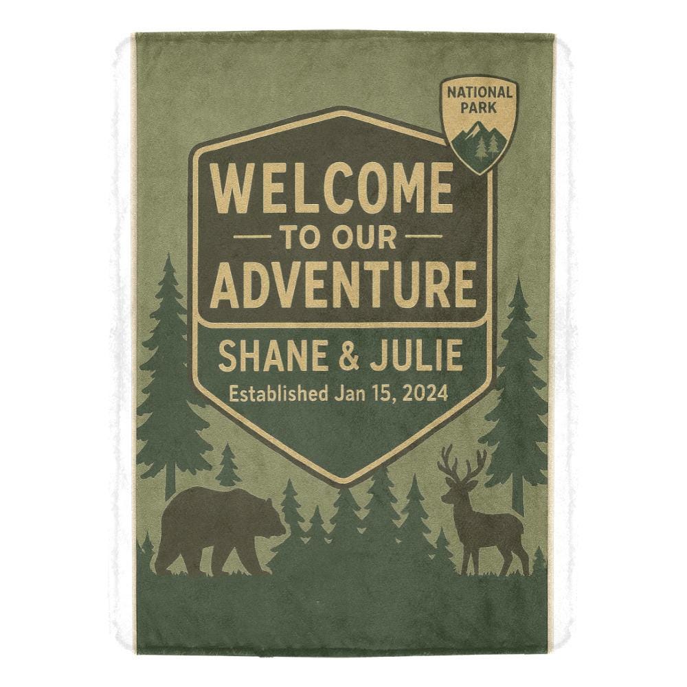 Personalized Adventure Blanket, National Park Couple Gift, Custom Camping Throw, Wedding Anniversary  Blanket, Outdoorsy Couple Blanket