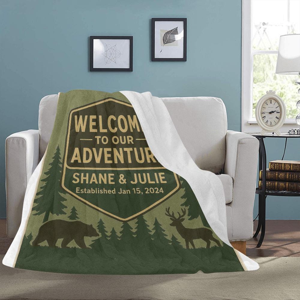 Personalized Adventure Blanket, National Park Couple Gift, Custom Camping Throw, Wedding Anniversary  Blanket, Outdoorsy Couple Blanket
