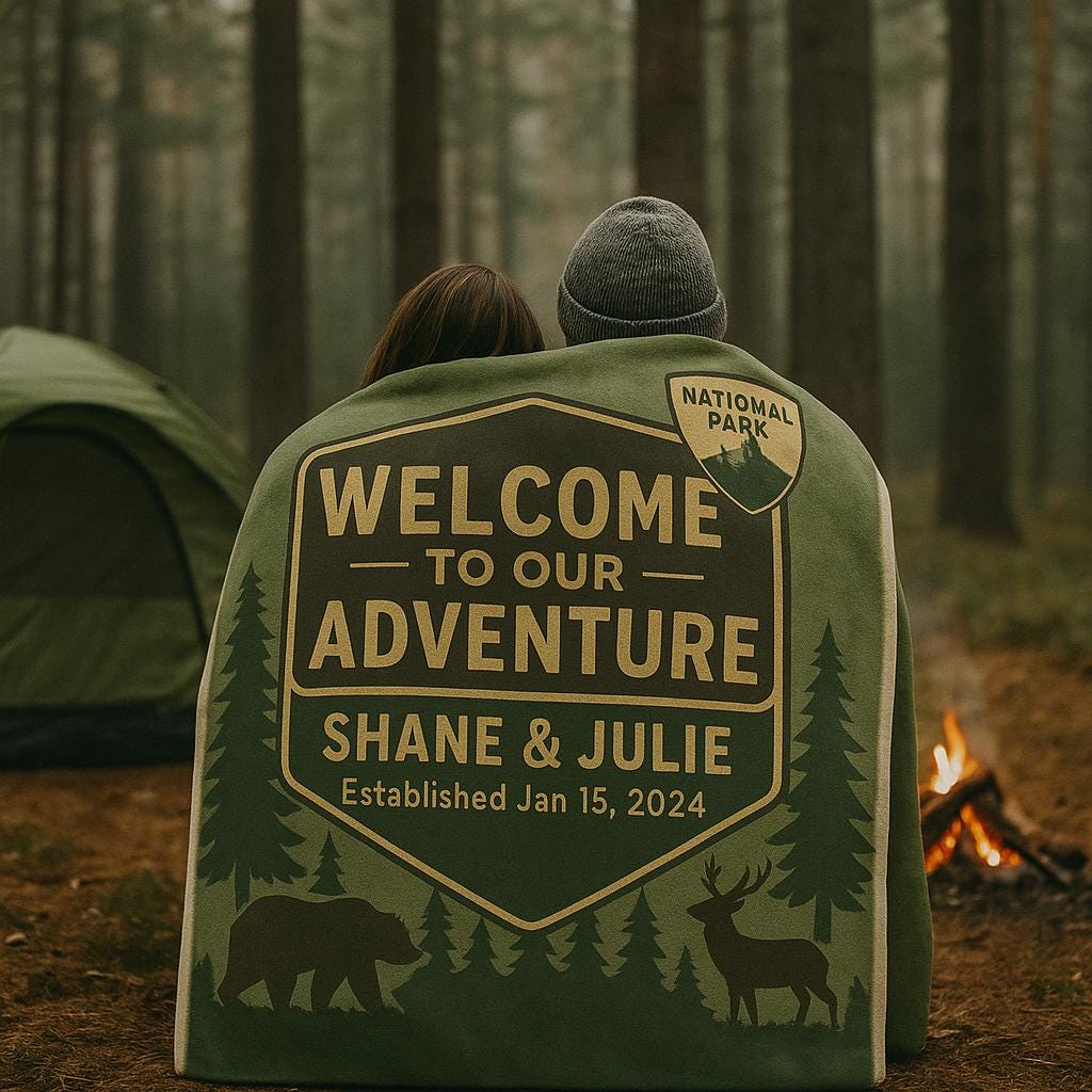 Personalized Adventure Blanket, National Park Couple Gift, Custom Camping Throw, Wedding Anniversary  Blanket, Outdoorsy Couple Blanket