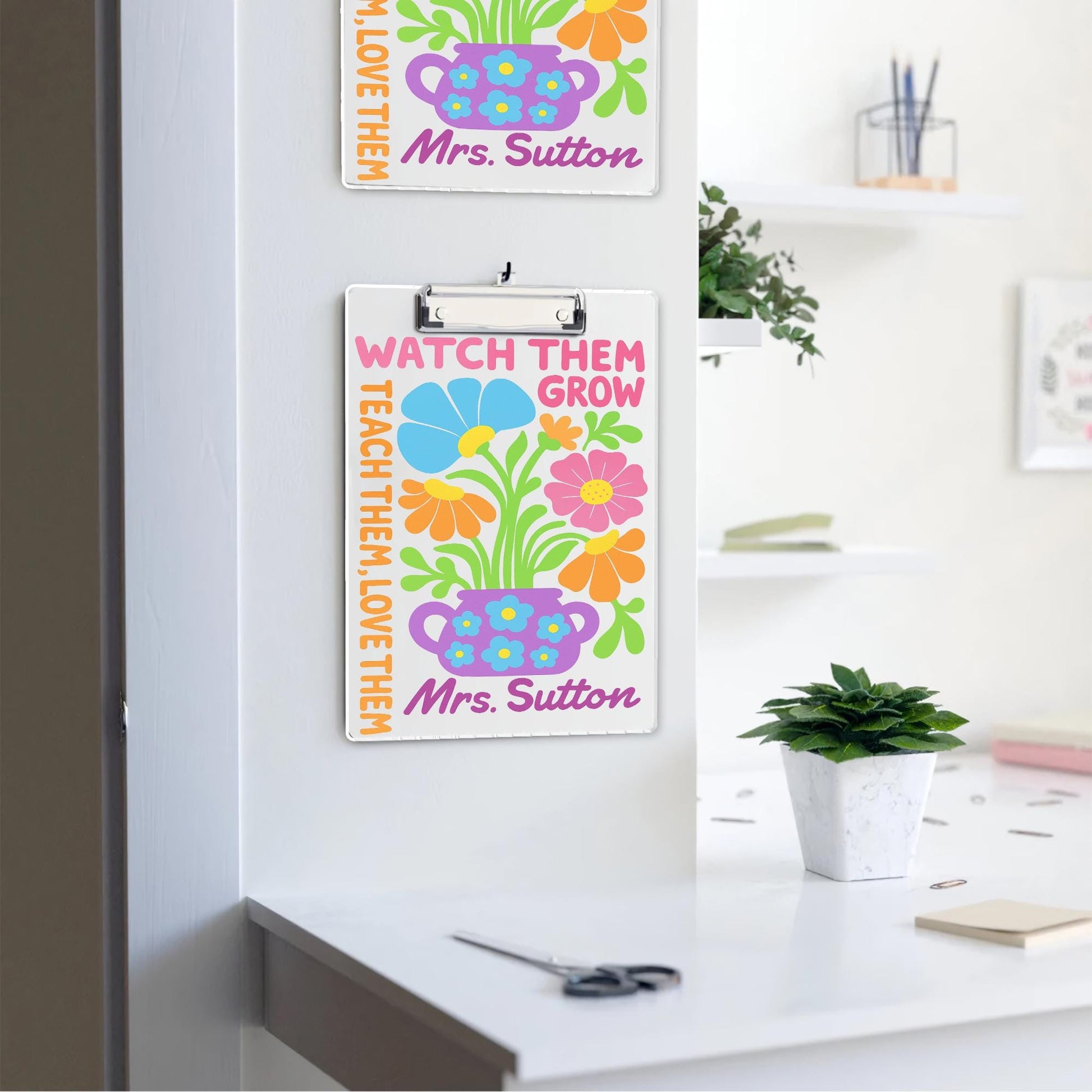 Personalized Teacher Clipboard - Watch Them Grow Floral Design, Custom Name Gift for Classroom, Teacher Back To School Supplies Accessories