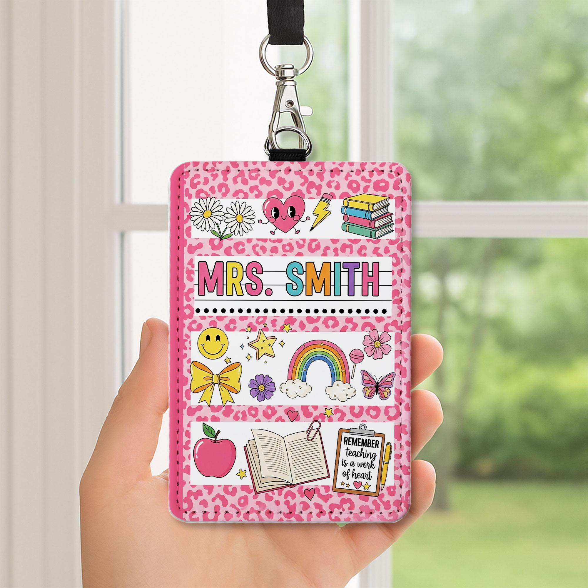 Pink Leopard Teacher Badge Holder, Personalized Leopard Print ID Tag, Cute Classroom Lanyard, Back to School Teacher Gift, Custom Name Tag