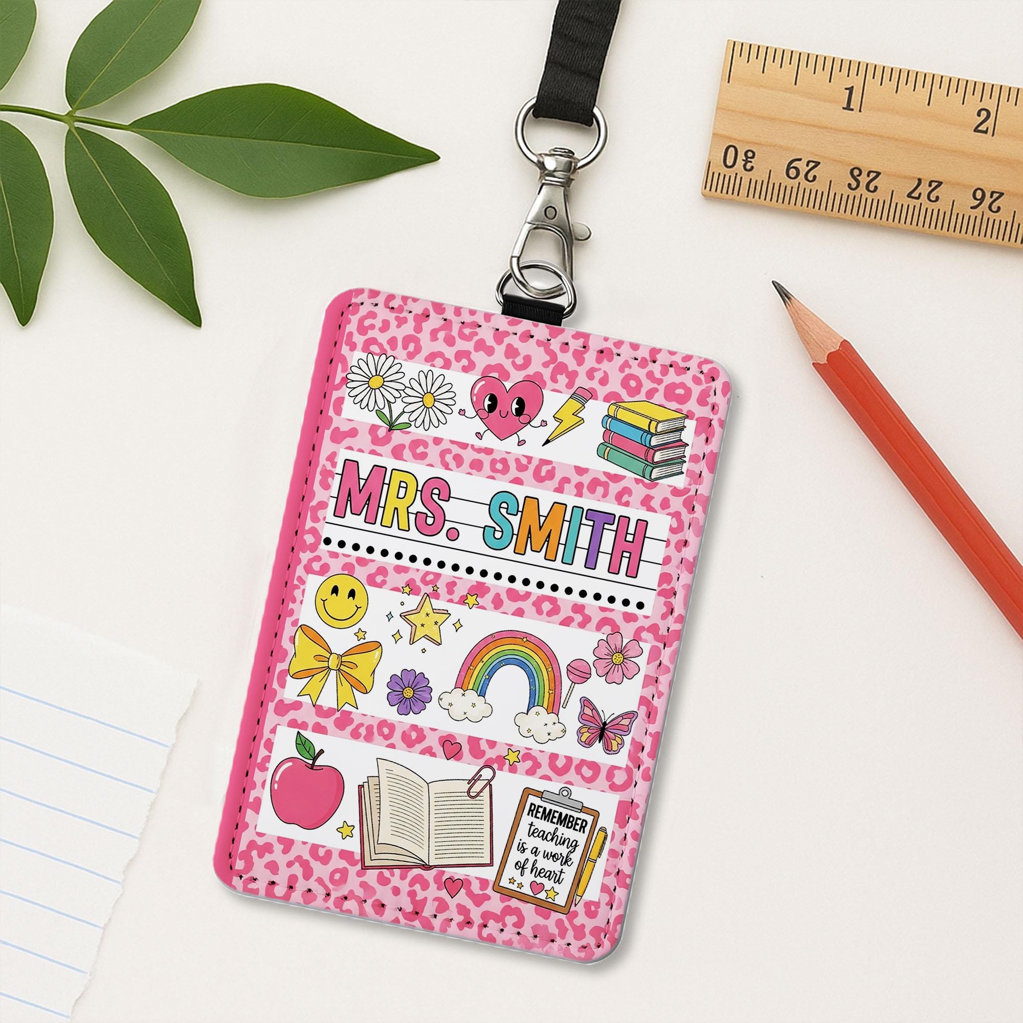 Pink Leopard Teacher Badge Holder, Personalized Leopard Print ID Tag, Cute Classroom Lanyard, Back to School Teacher Gift, Custom Name Tag