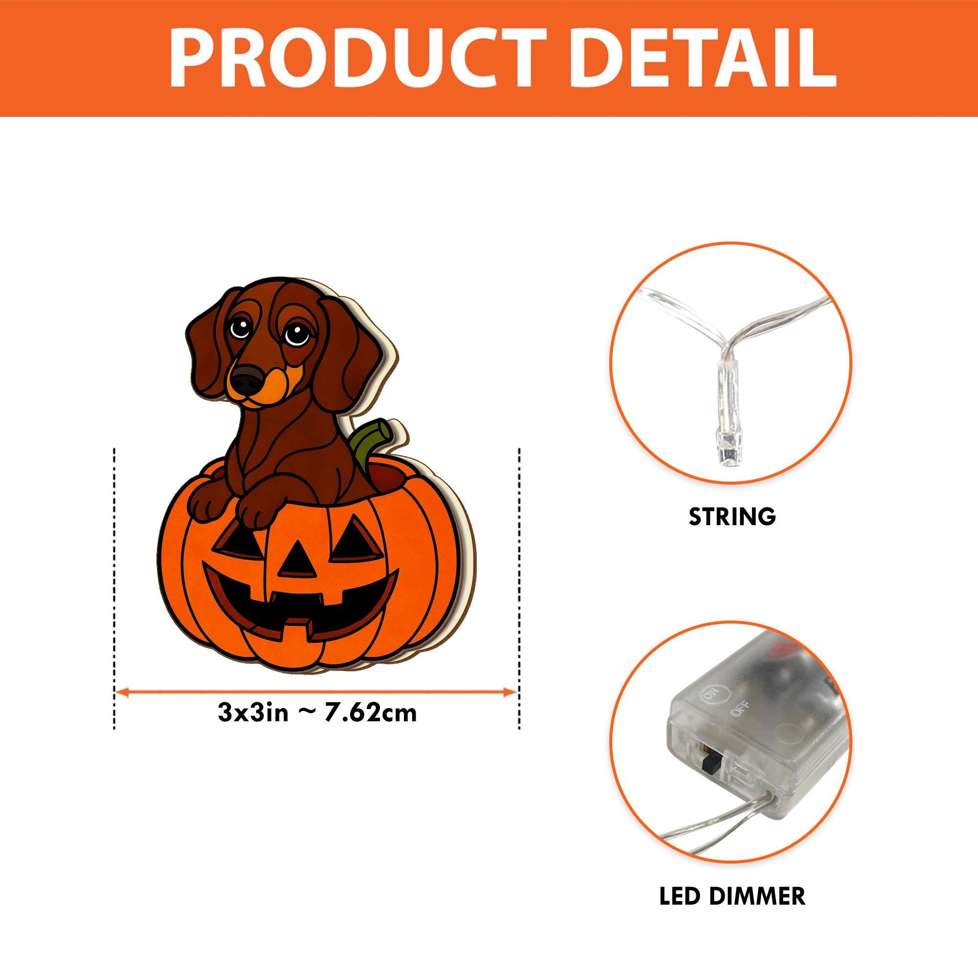 Dachshund Pumpkin String Lights, Fall Dog Halloween LED Garland, Autumn Leaf Fairy Lights, Puppy Jack O'Lantern Decor, Cute Fall Lights