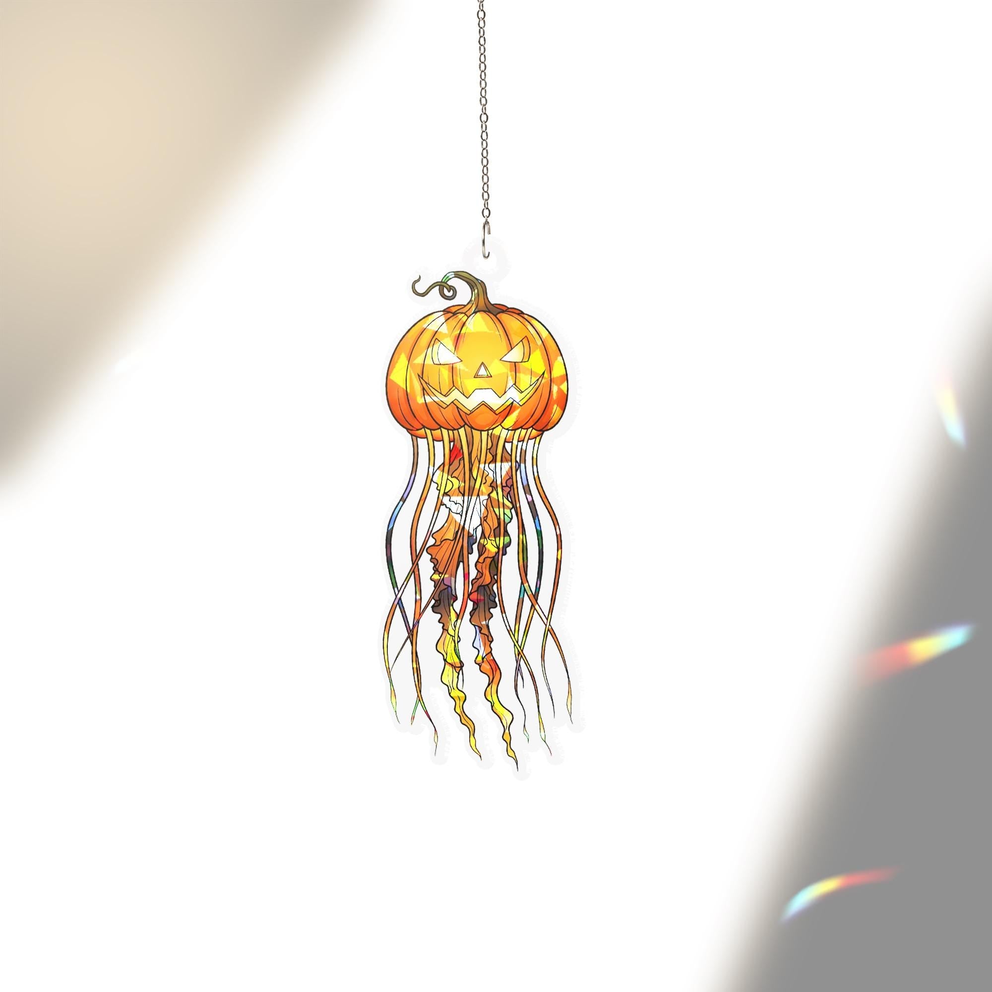 Halloween Pumpkin Jellyfish Suncatcher – Jack-O’-Lantern Window Decor – Spooky Fall Sun Catcher