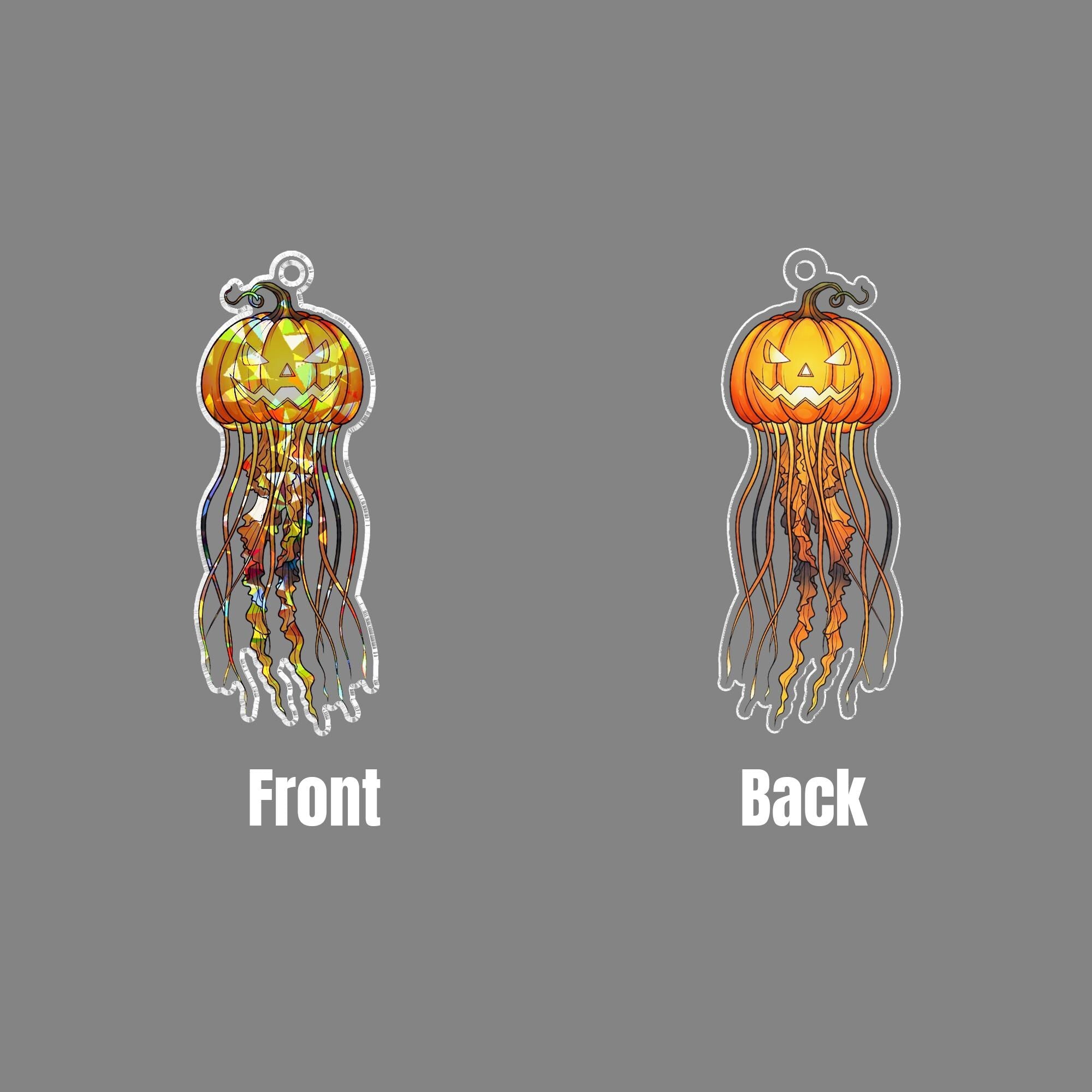 Halloween Pumpkin Jellyfish Suncatcher – Jack-O’-Lantern Window Decor – Spooky Fall Sun Catcher