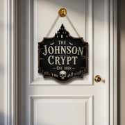 Custom Halloween Crypt Sign – Gothic Haunted House Door Decor – Personalized Spooky Plaque