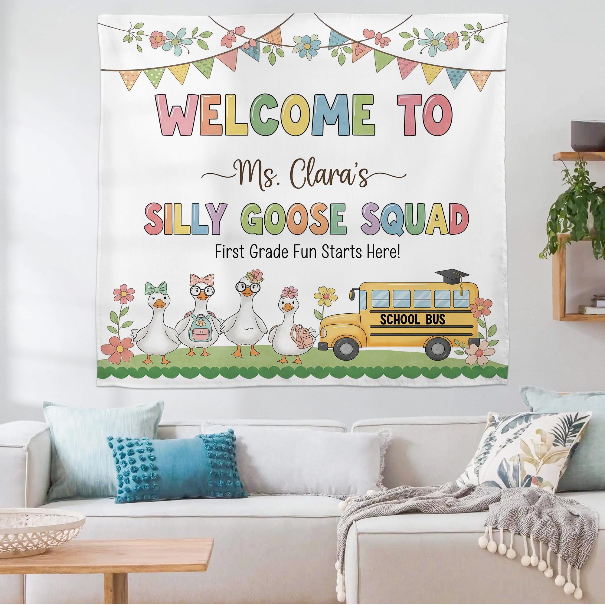 Silly Goose Squad Classroom Tapestry, Custom Teacher Backdrop for First Grade, Funny Welcome Sign, Personalized Classroom Decor, Goose Decor