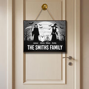Custom Halloween Family Door Sign | Personalized Spooky Name Plaque | Witch Grim Reaper Ghost Skeleton Decor