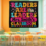 Readers Are Leaders Classroom Tapestry, Personalized Teacher Reading Poster, Literacy Wall Decor, Custom Classroom Sign, Back To School Gift