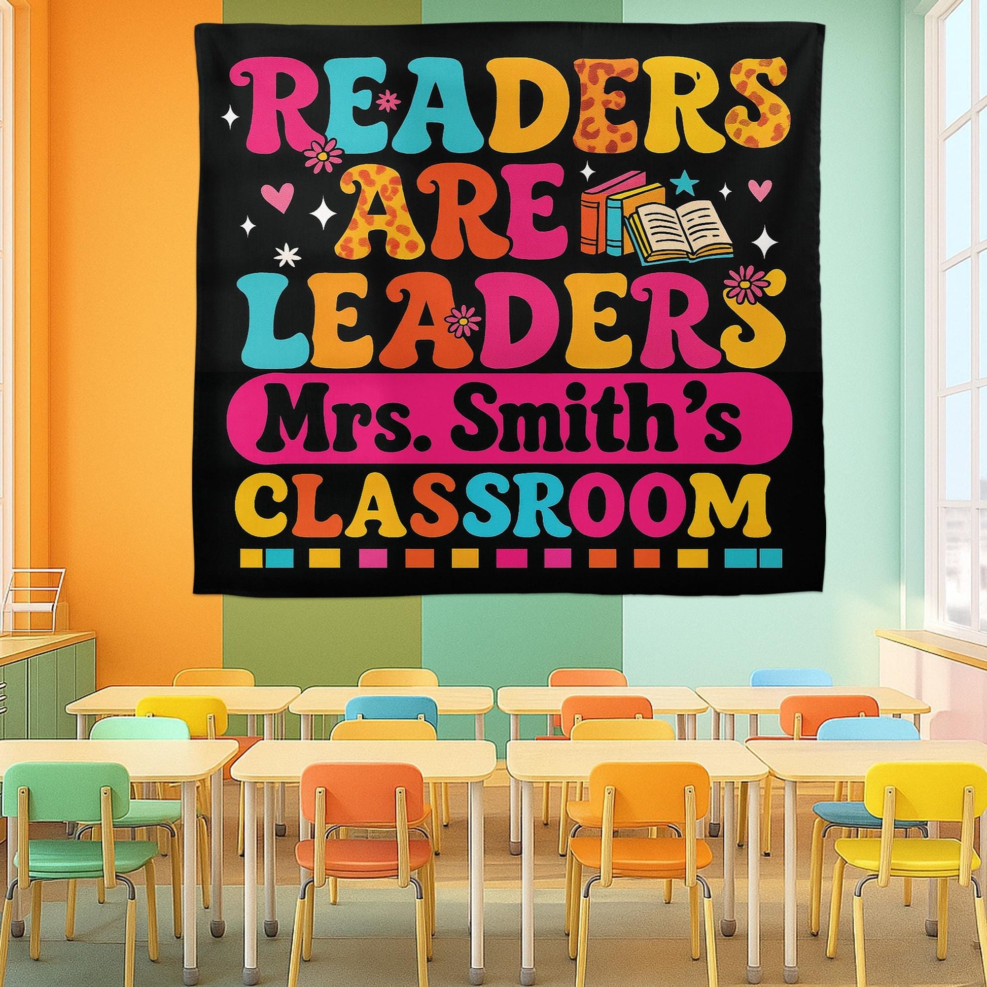 Readers Are Leaders Classroom Tapestry, Personalized Teacher Reading Poster, Literacy Wall Decor, Custom Classroom Sign, Back To School Gift