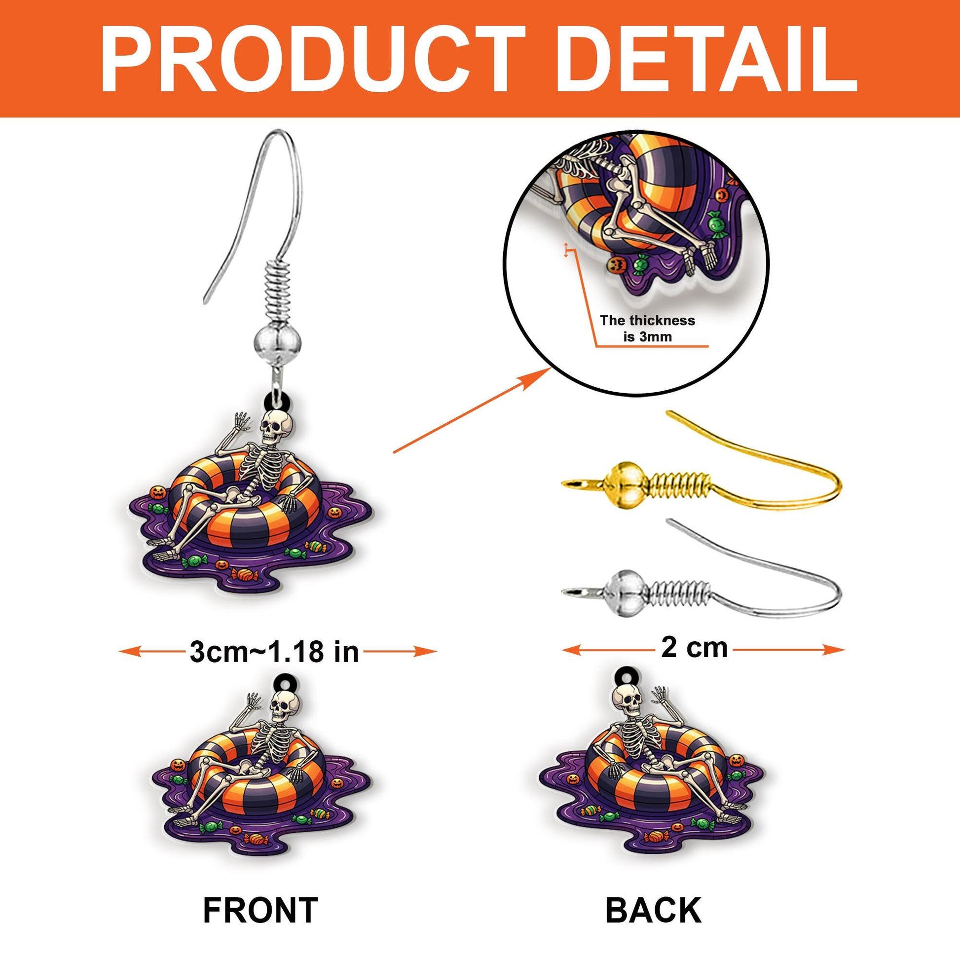 Funny Skeleton Pool Float Earrings, Halloween Dangle Earrings, Spooky Summer Jewelry, Quirky Gift for Her, Goth Accessories