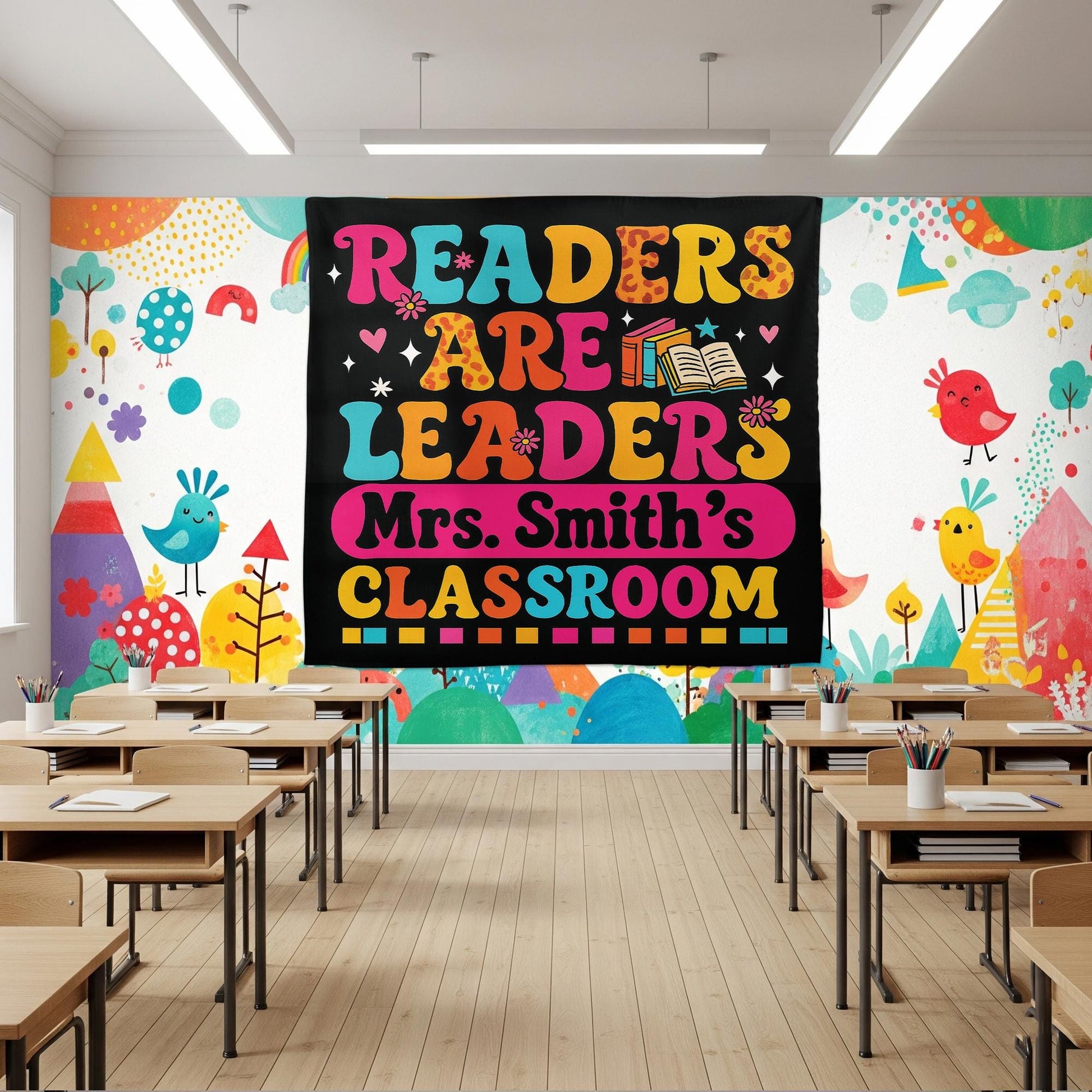 Readers Are Leaders Classroom Tapestry, Personalized Teacher Reading Poster, Literacy Wall Decor, Custom Classroom Sign, Back To School Gift