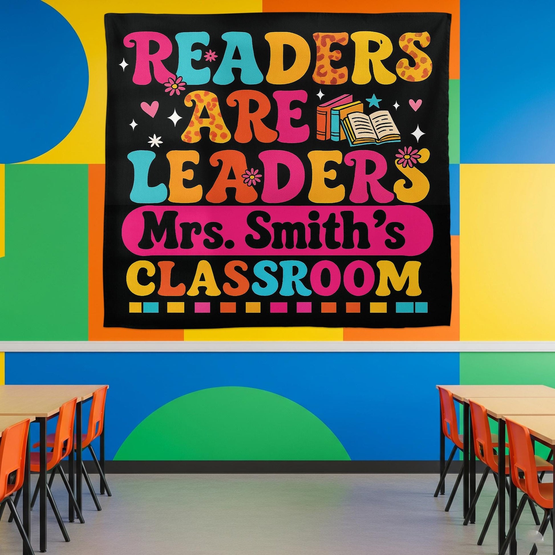 Readers Are Leaders Classroom Tapestry, Personalized Teacher Reading Poster, Literacy Wall Decor, Custom Classroom Sign, Back To School Gift