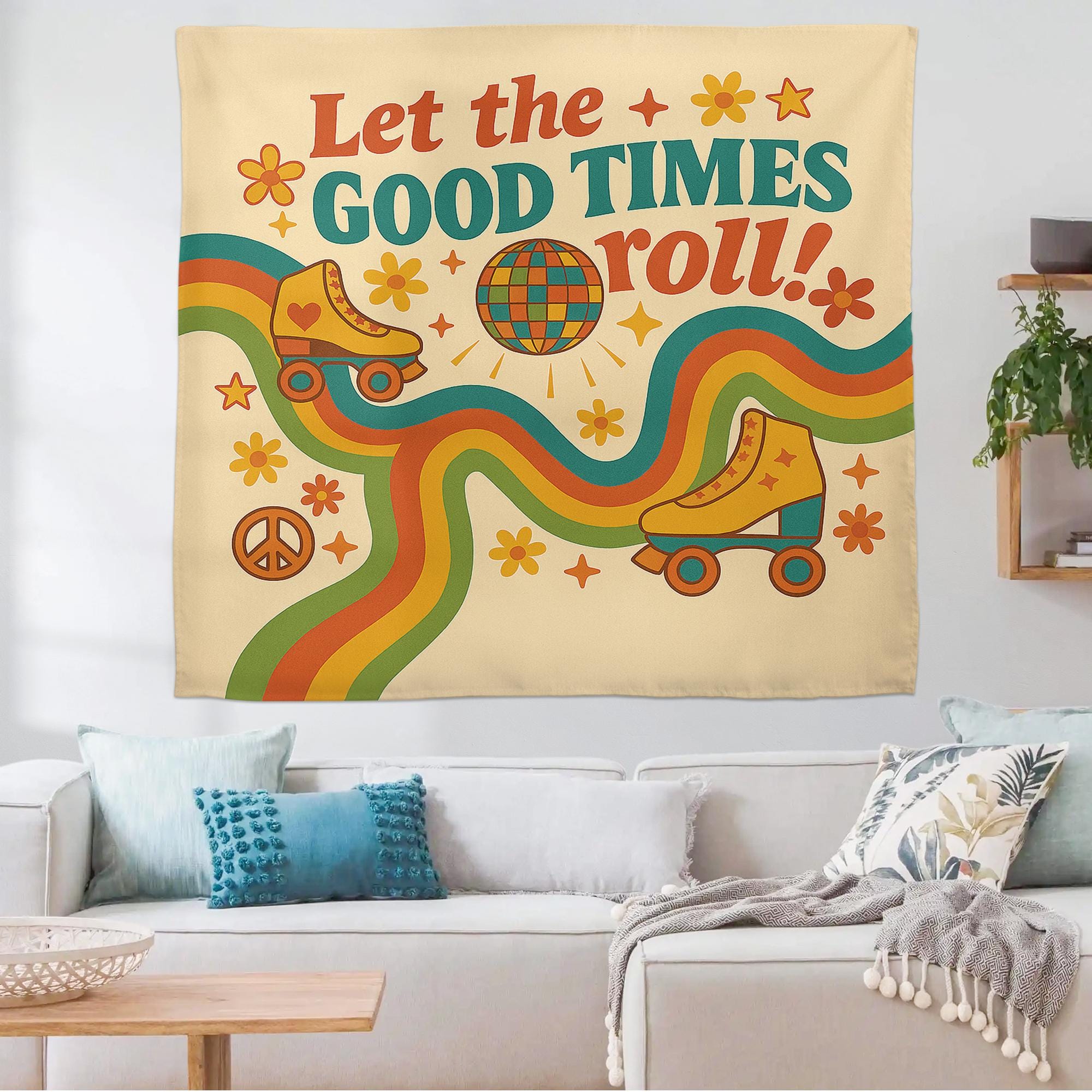Let the Good Times Roll Classroom Tapestry - Retro Roller Skate Wall Decor, Groovy Teacher Poster, Fun 70s Vibes Back To School Decoration